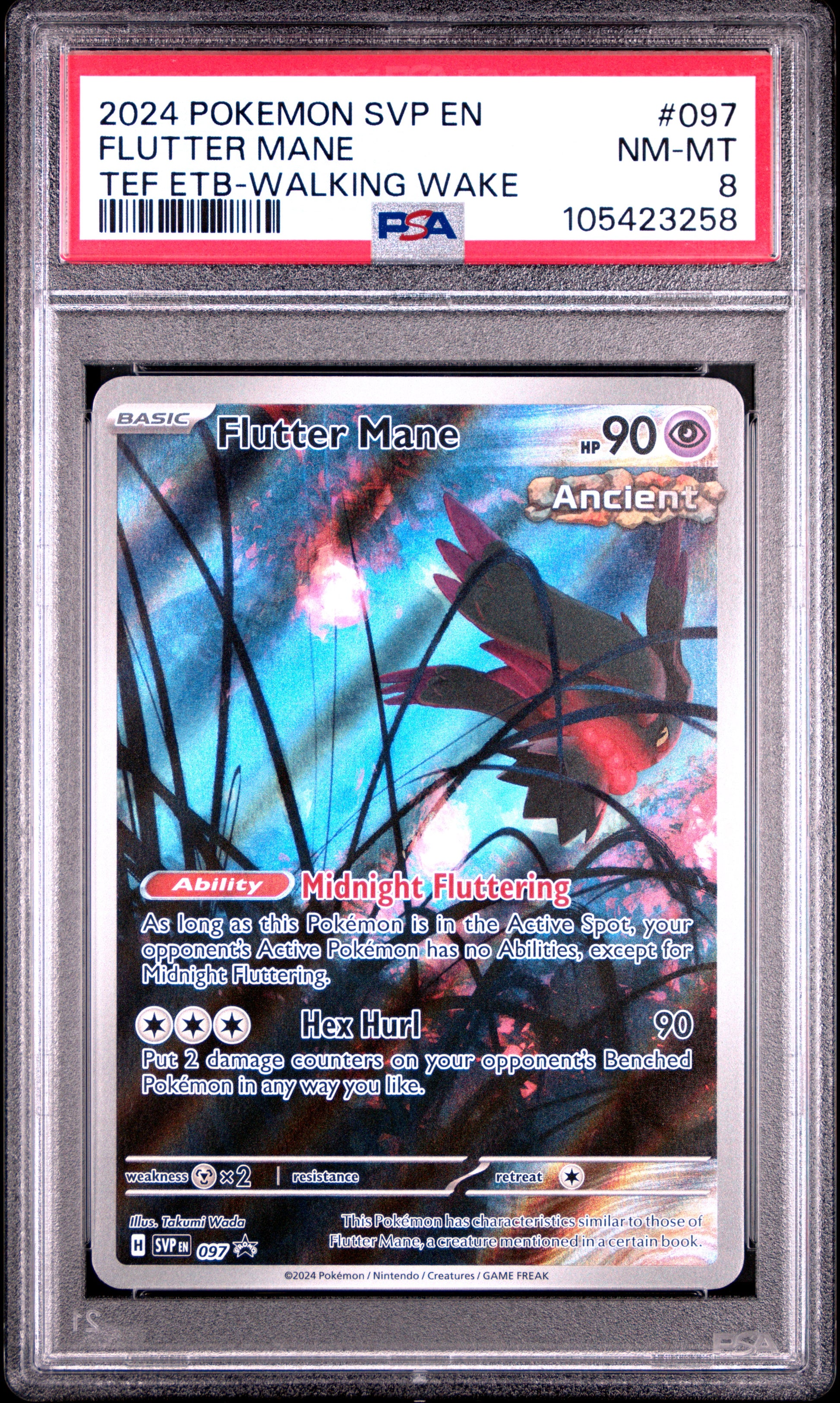 FLUTTER MANE 97/SVP Common POKEMON SVP EN-SV BLACK STAR PROMO TEF ETB-WALKING WAKE PSA8 NM-MT 8 PSA population 74 <a href=https://www.psacard.com/cert/105423258/psa>https://www.psacard.com/cert/105423258/psa</a>