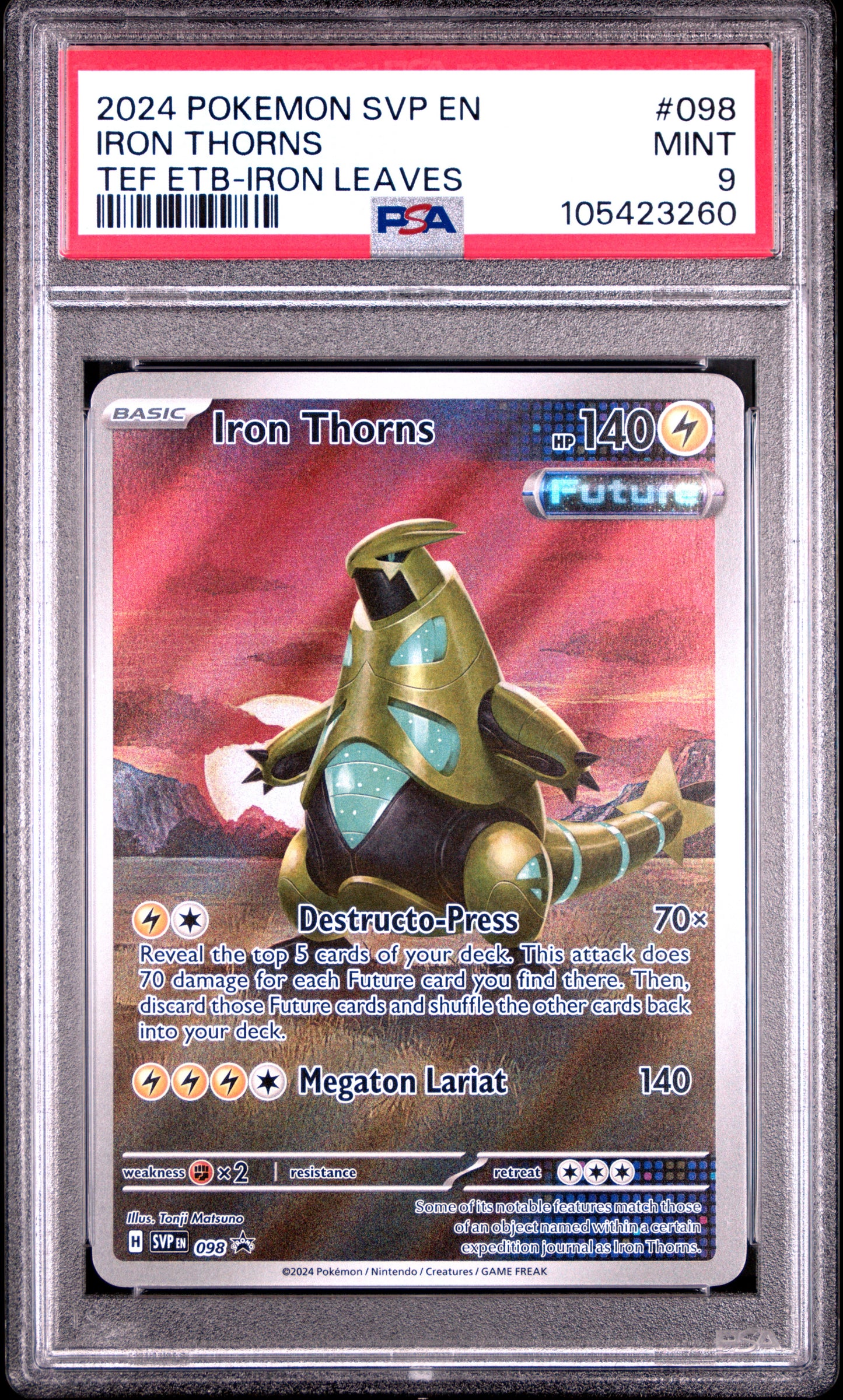 IRON THORNS 98/SVP Common POKEMON SVP EN-SV BLACK STAR PROMO TEF ETB-IRON LEAVES PSA9 MINT 9 PSA population 436 <a href=https://www.psacard.com/cert/105423260/psa>https://www.psacard.com/cert/105423260/psa</a>