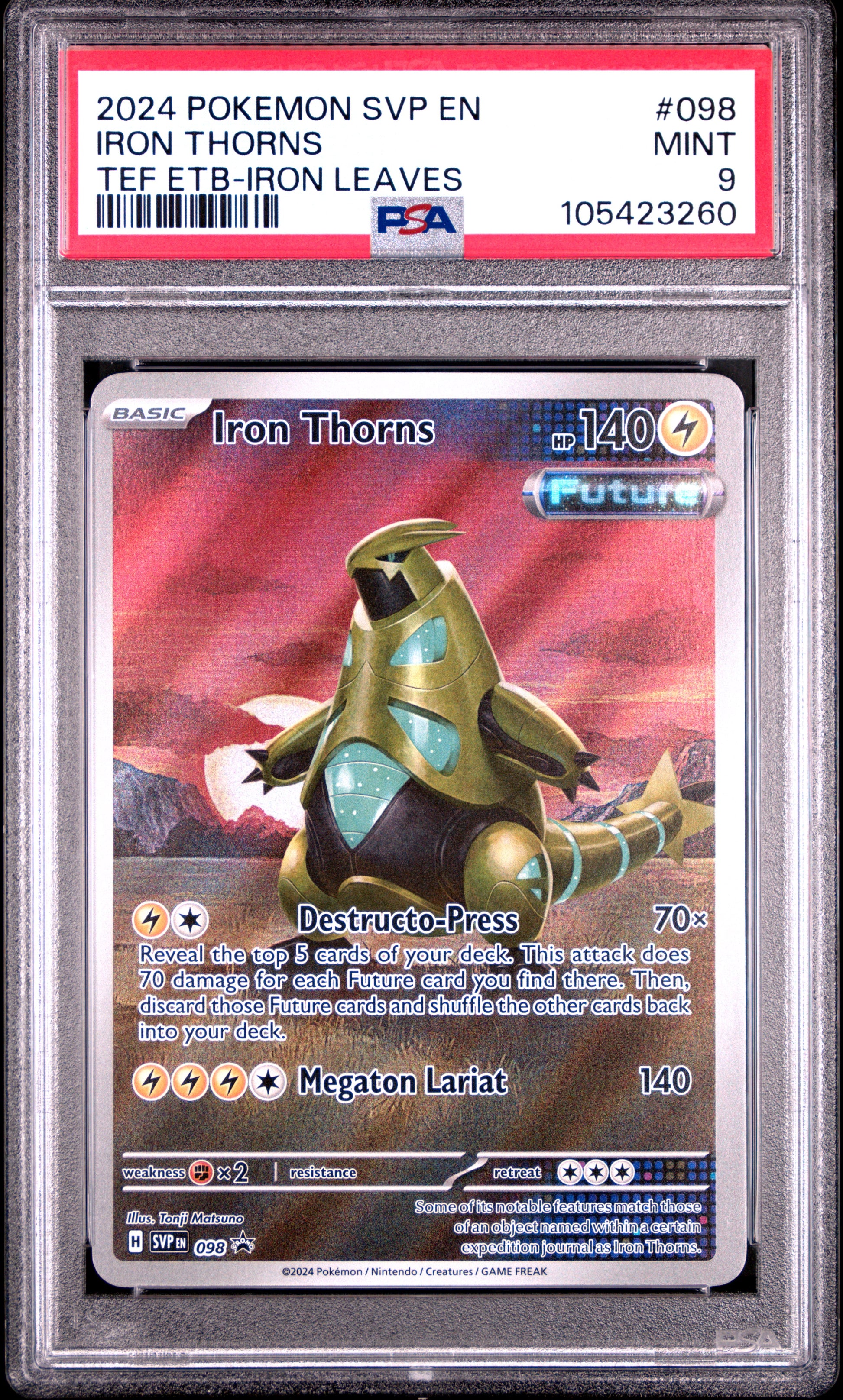 IRON THORNS 98/SVP Common POKEMON SVP EN-SV BLACK STAR PROMO TEF ETB-IRON LEAVES PSA9 MINT 9 PSA population 436 <a href=https://www.psacard.com/cert/105423260/psa>https://www.psacard.com/cert/105423260/psa</a>