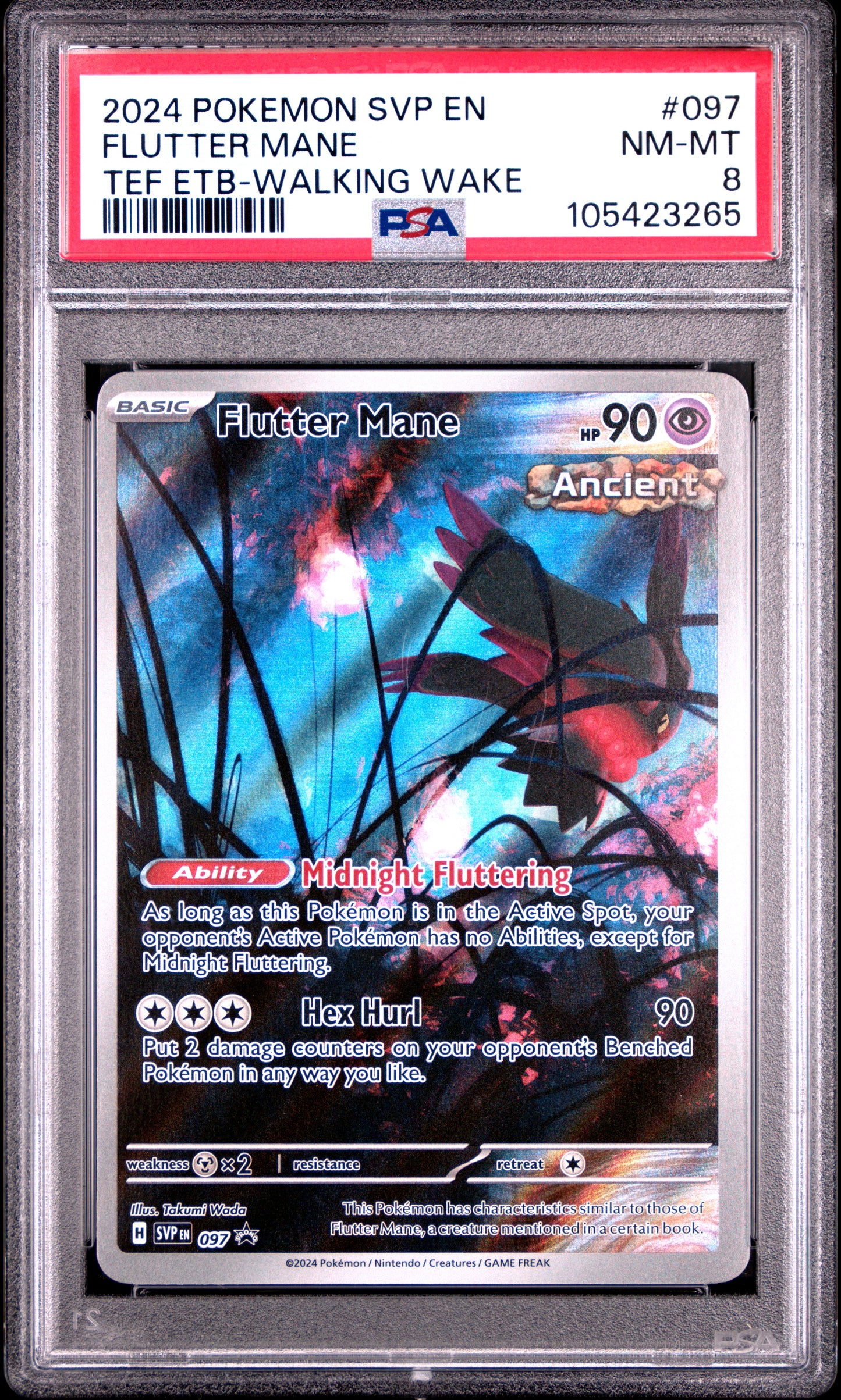 FLUTTER MANE 97/SVP Common POKEMON SVP EN-SV BLACK STAR PROMO TEF ETB-WALKING WAKE PSA8 NM-MT 8 PSA population 74 <a href=https://www.psacard.com/cert/105423265/psa>https://www.psacard.com/cert/105423265/psa</a>