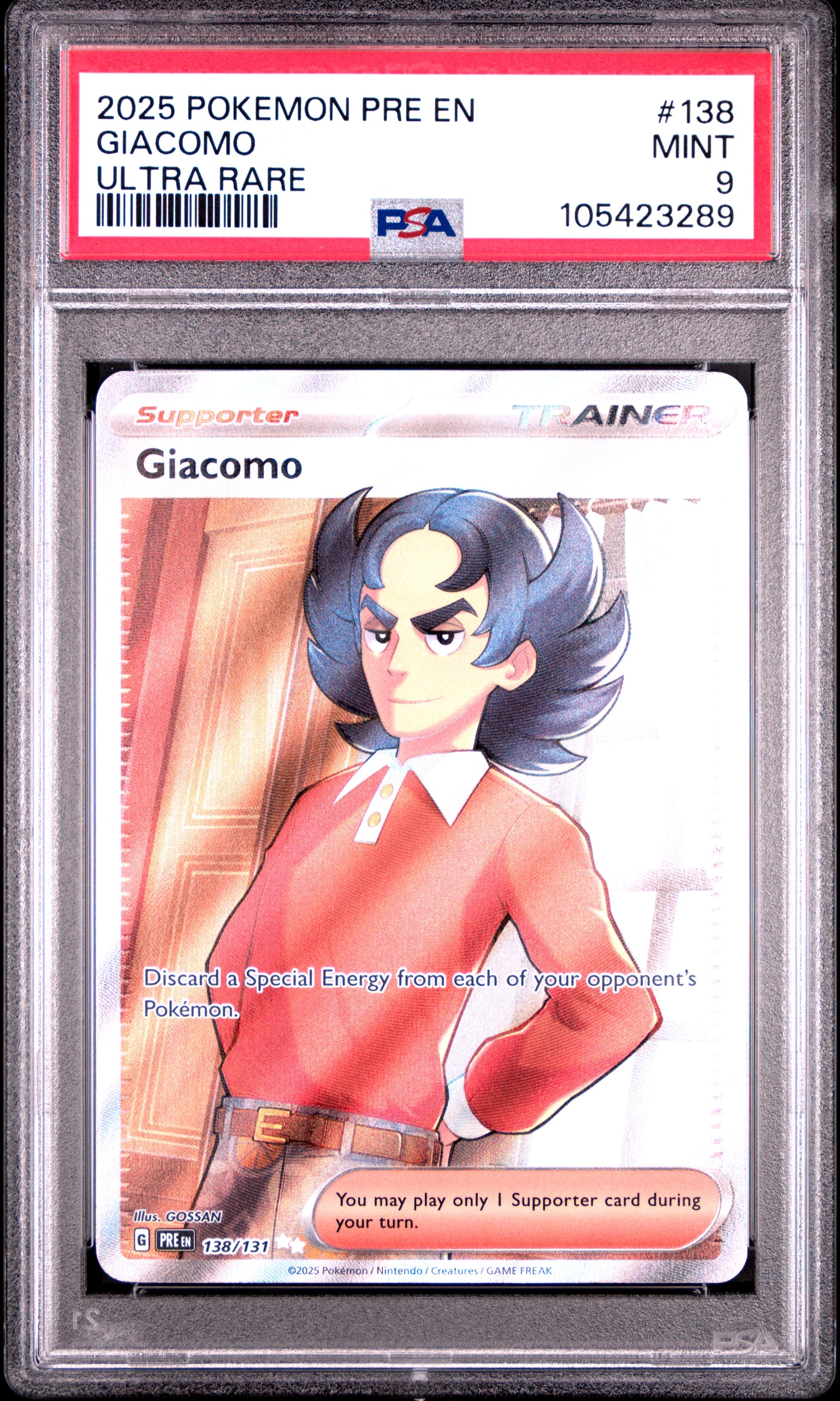GIACOMO 138/131 Common POKEMON PRE EN-PRISMATIC EVOLUTIONS ULTRA RARE PSA9 MINT 9 PSA population 86 <a href=https://www.psacard.com/cert/105423289/psa>https://www.psacard.com/cert/105423289/psa</a>