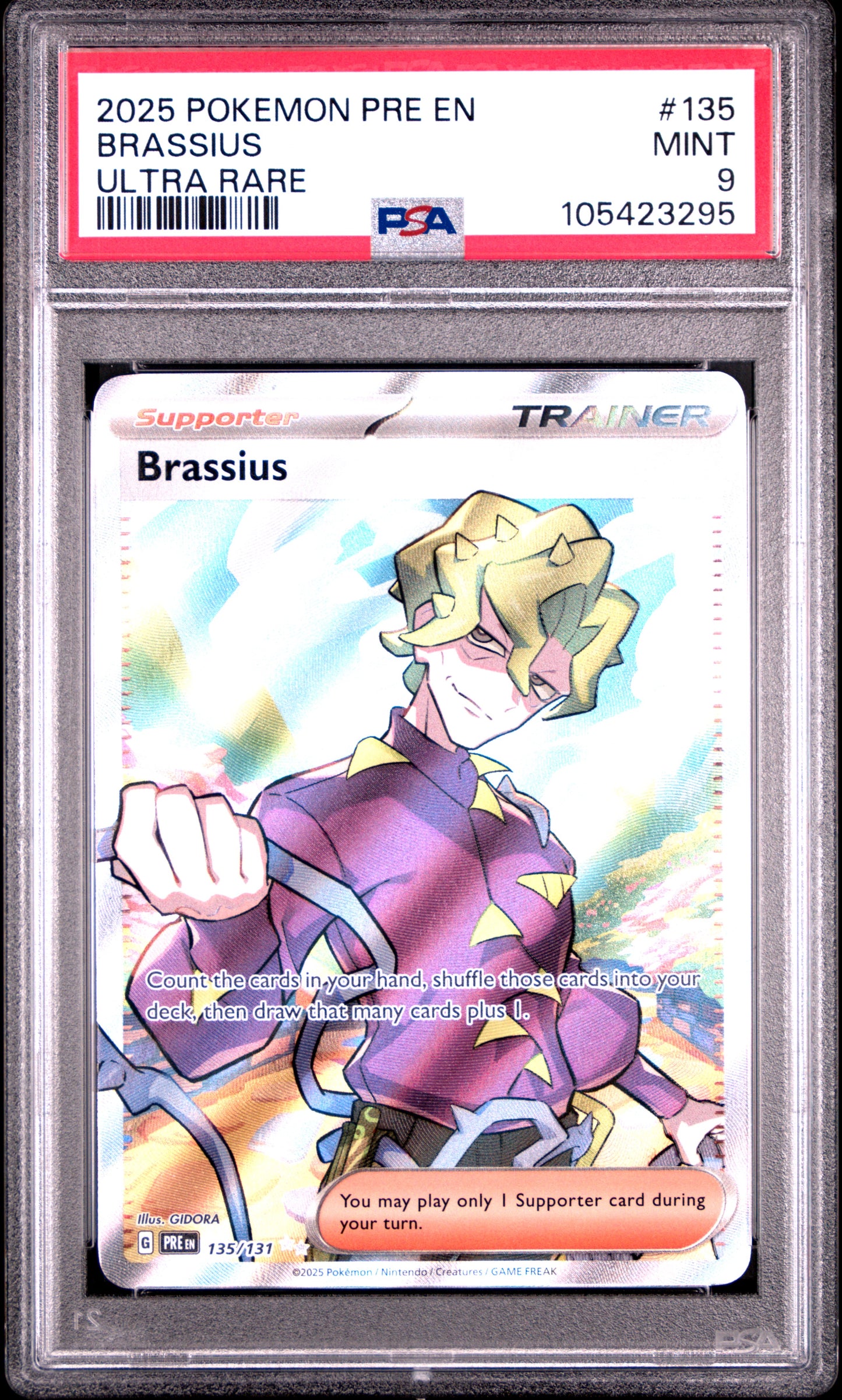 BRASSIUS 135/131 Common POKEMON PRE EN-PRISMATIC EVOLUTIONS ULTRA RARE PSA9 MINT 9 PSA population 100 <a href=https://www.psacard.com/cert/105423295/psa>https://www.psacard.com/cert/105423295/psa</a>