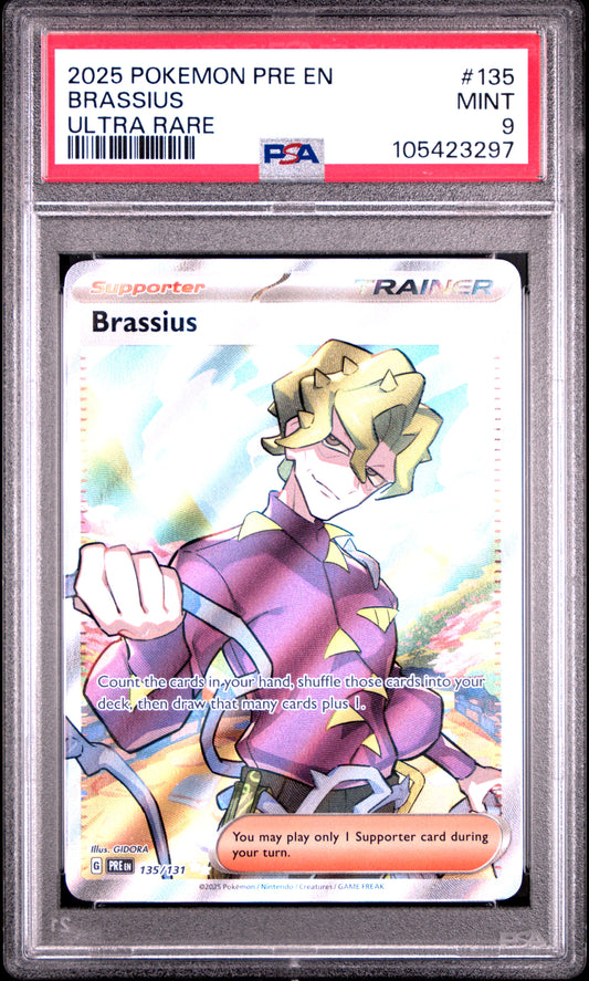 BRASSIUS 135/131 Common POKEMON PRE EN-PRISMATIC EVOLUTIONS ULTRA RARE PSA9 MINT 9 PSA population 100 <a href=https://www.psacard.com/cert/105423297/psa>https://www.psacard.com/cert/105423297/psa</a>