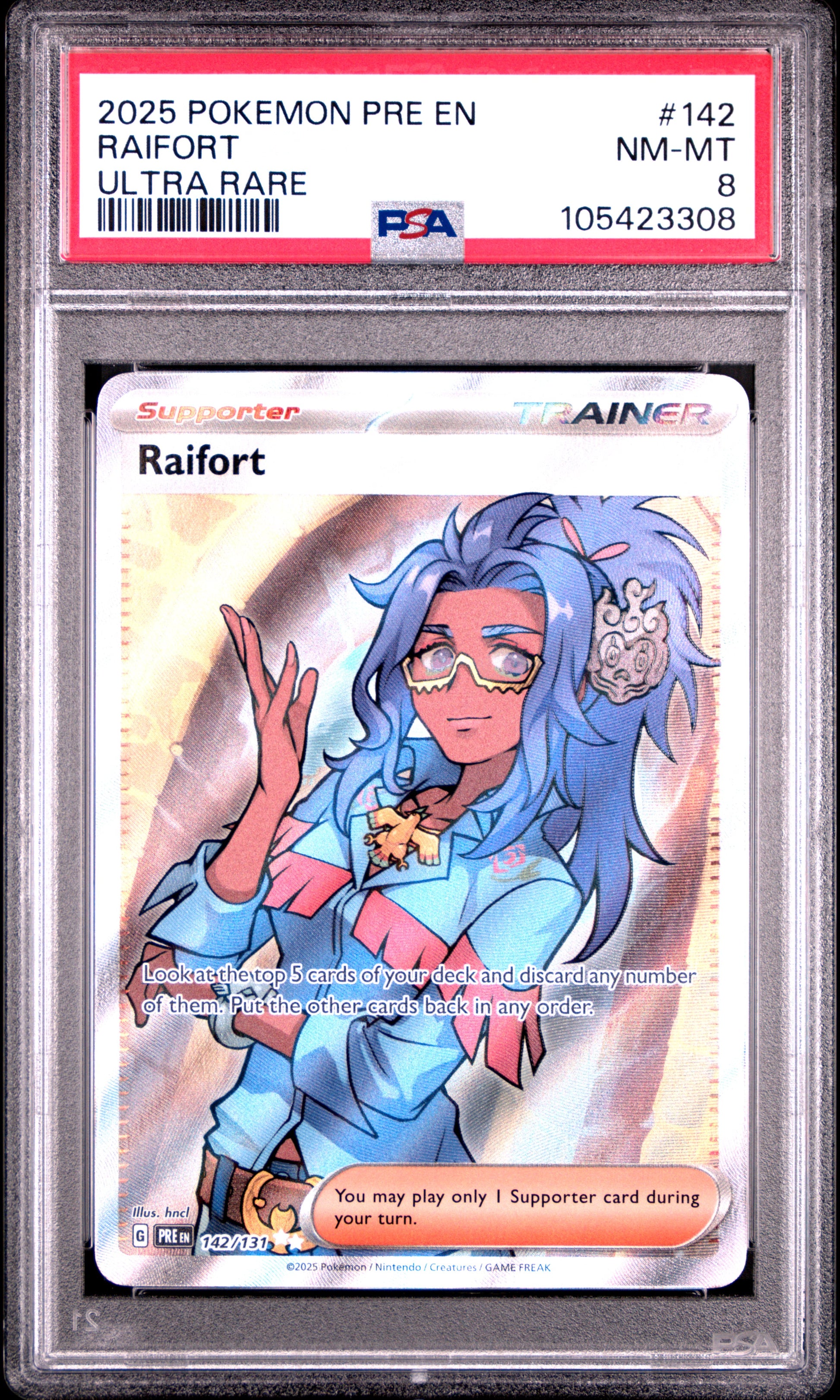 RAIFORT 142/131 Common POKEMON PRE EN-PRISMATIC EVOLUTIONS ULTRA RARE PSA8 NM-MT 8 PSA population 53 <a href=https://www.psacard.com/cert/105423308/psa>https://www.psacard.com/cert/105423308/psa</a>