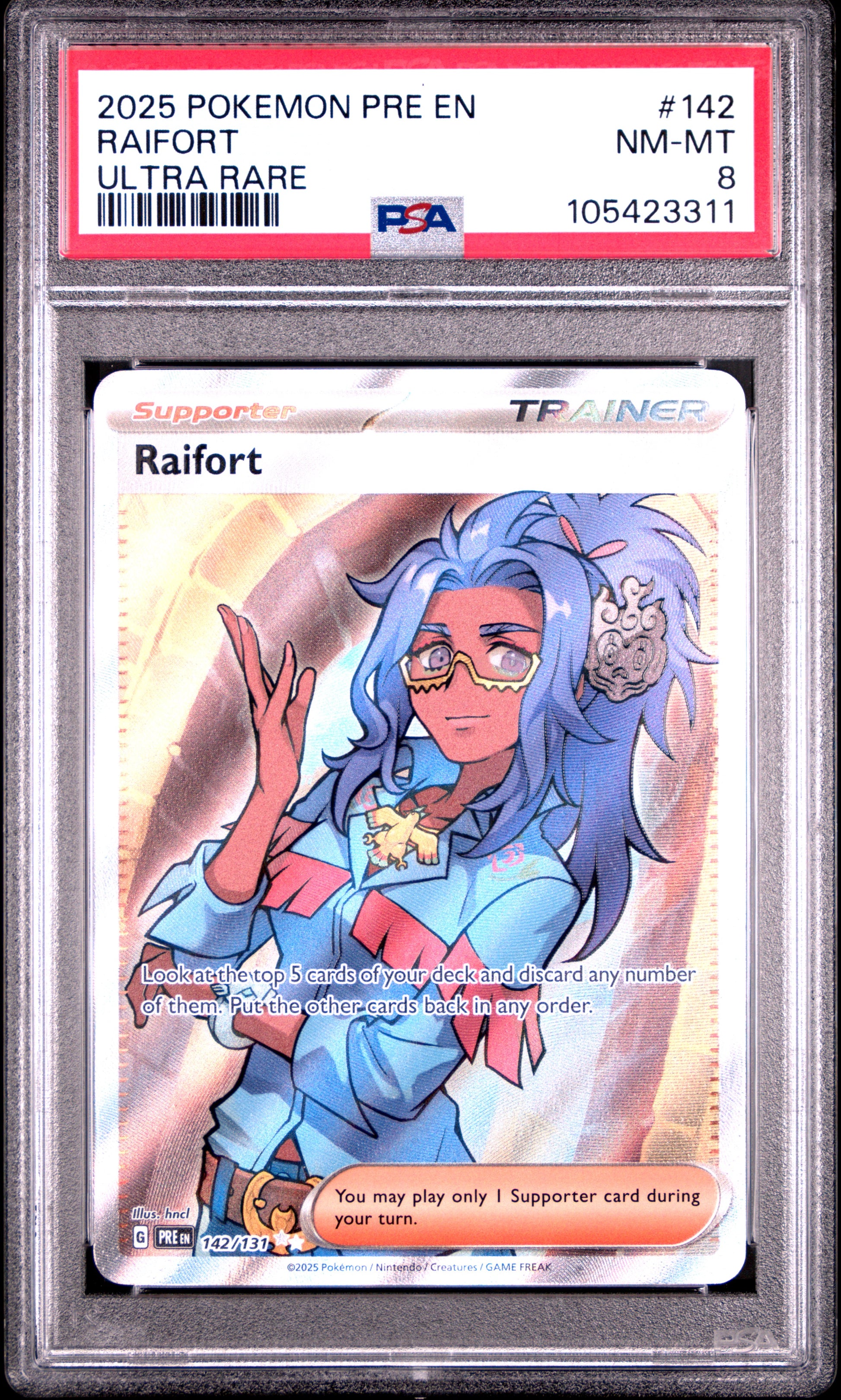 RAIFORT 142/131 Common POKEMON PRE EN-PRISMATIC EVOLUTIONS ULTRA RARE PSA8 NM-MT 8 PSA population 53 <a href=https://www.psacard.com/cert/105423311/psa>https://www.psacard.com/cert/105423311/psa</a>