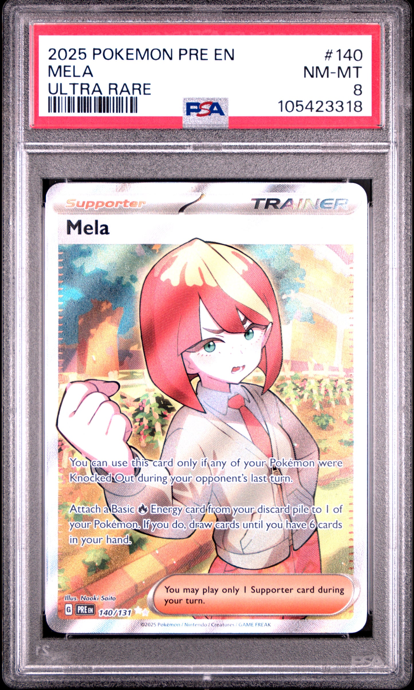 MELA 140/131 Common POKEMON PRE EN-PRISMATIC EVOLUTIONS ULTRA RARE PSA8 NM-MT 8 PSA population 65 <a href=https://www.psacard.com/cert/105423318/psa>https://www.psacard.com/cert/105423318/psa</a>