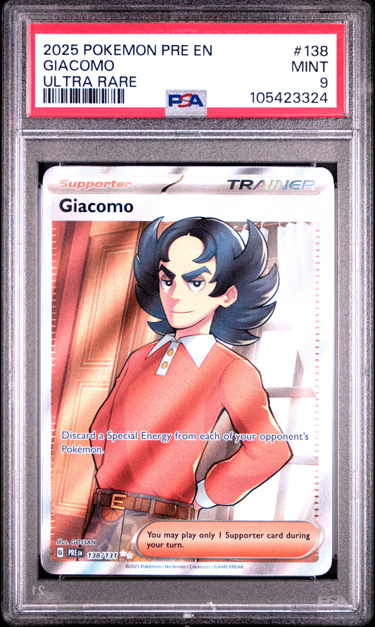 GIACOMO 138/131 Common POKEMON PRE EN-PRISMATIC EVOLUTIONS ULTRA RARE PSA9 MINT 9 PSA population 86 <a href=https://www.psacard.com/cert/105423324/psa>https://www.psacard.com/cert/105423324/psa</a>