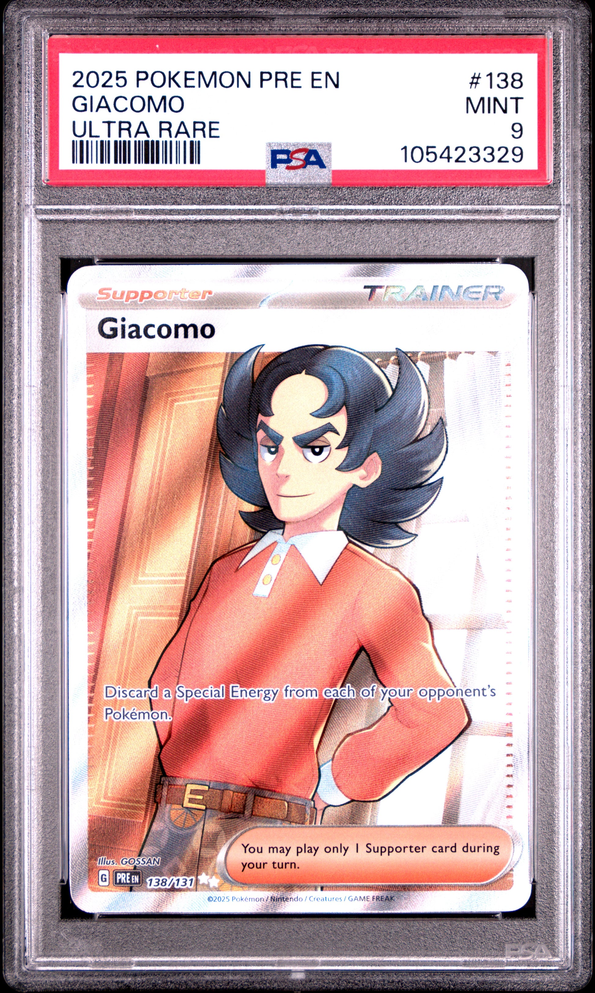 GIACOMO 138/131 Common POKEMON PRE EN-PRISMATIC EVOLUTIONS ULTRA RARE PSA9 MINT 9 PSA population 86 <a href=https://www.psacard.com/cert/105423329/psa>https://www.psacard.com/cert/105423329/psa</a>