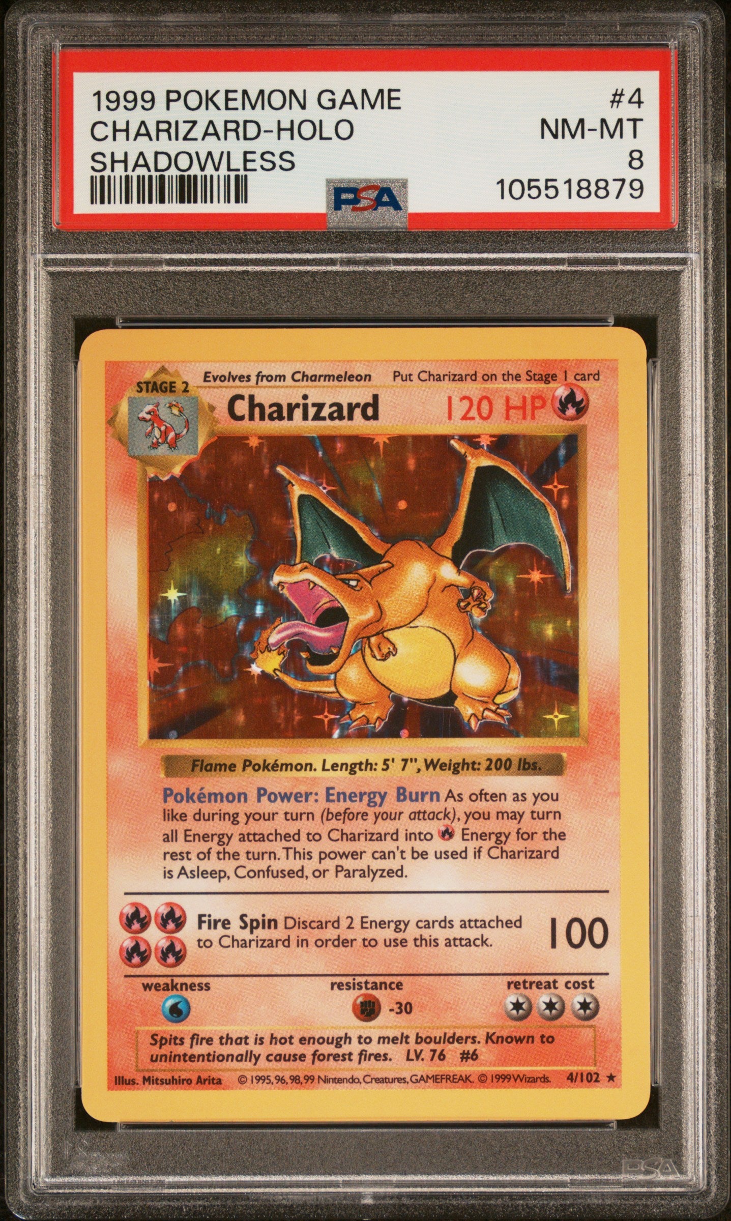 CHARIZARD-HOLO 4/102 [Shadowless]  POKEMON GAME SHADOWLESS PSA8 NM-MT 8 PSA population 1394 <a href=https://www.psacard.com/cert/105518879/psa>https://www.psacard.com/cert/105518879/psa</a>