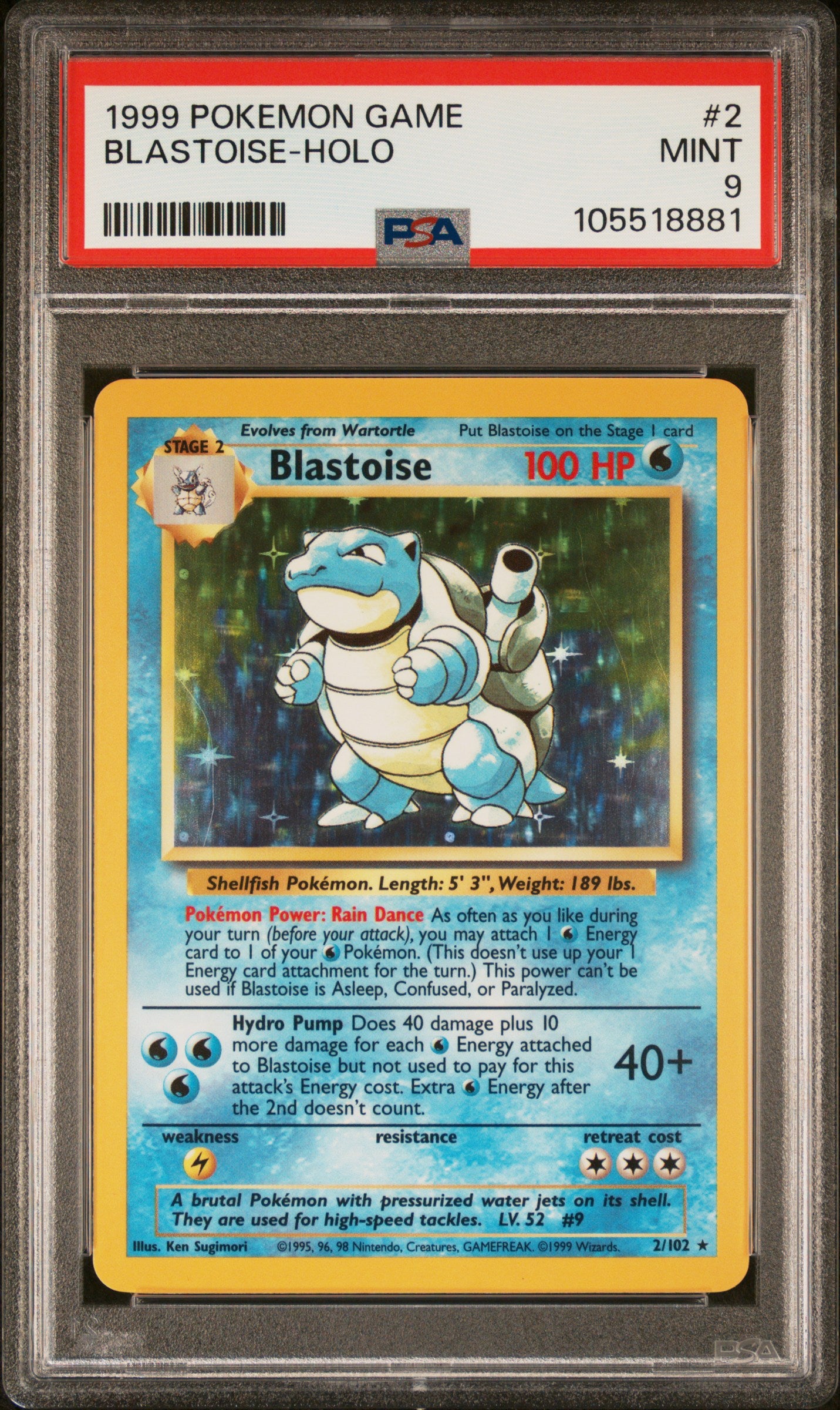 BLASTOISE-HOLO 2/102 Unlimited POKEMON GAME PSA9 MINT 9 PSA population 4762 <a href=https://www.psacard.com/cert/105518881/psa>https://www.psacard.com/cert/105518881/psa</a>