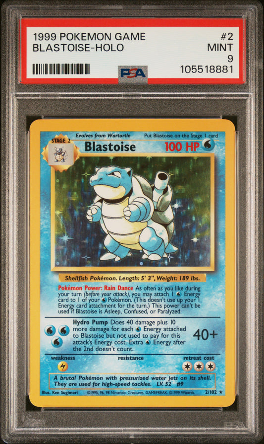 BLASTOISE-HOLO 2/102 Unlimited POKEMON GAME PSA9 MINT 9 PSA population 4762 <a href=https://www.psacard.com/cert/105518881/psa>https://www.psacard.com/cert/105518881/psa</a>