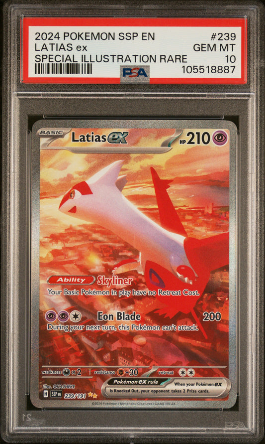 LATIAS EX 239/191 Common POKEMON SSP EN-SURGING SPARKS SPECIAL ILLUSTRATION RARE PSA10 GEM MT 10 PSA population 3974 <a href=https://www.psacard.com/cert/105518887/psa>https://www.psacard.com/cert/105518887/psa</a>