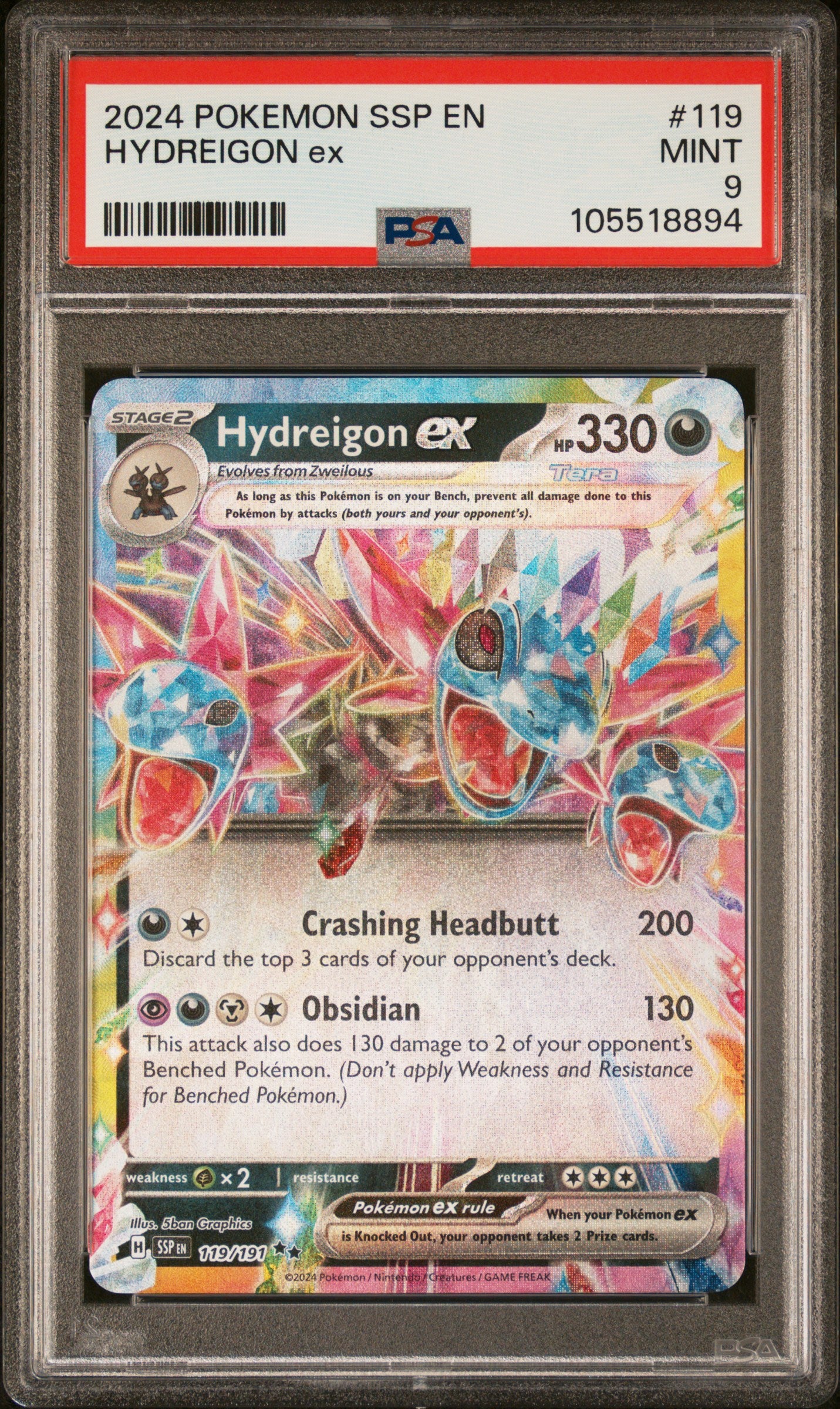 HYDREIGON EX 119/191 Common POKEMON SSP EN-SURGING SPARKS PSA9 MINT 9 PSA population 300 <a href=https://www.psacard.com/cert/105518894/psa>https://www.psacard.com/cert/105518894/psa</a>
