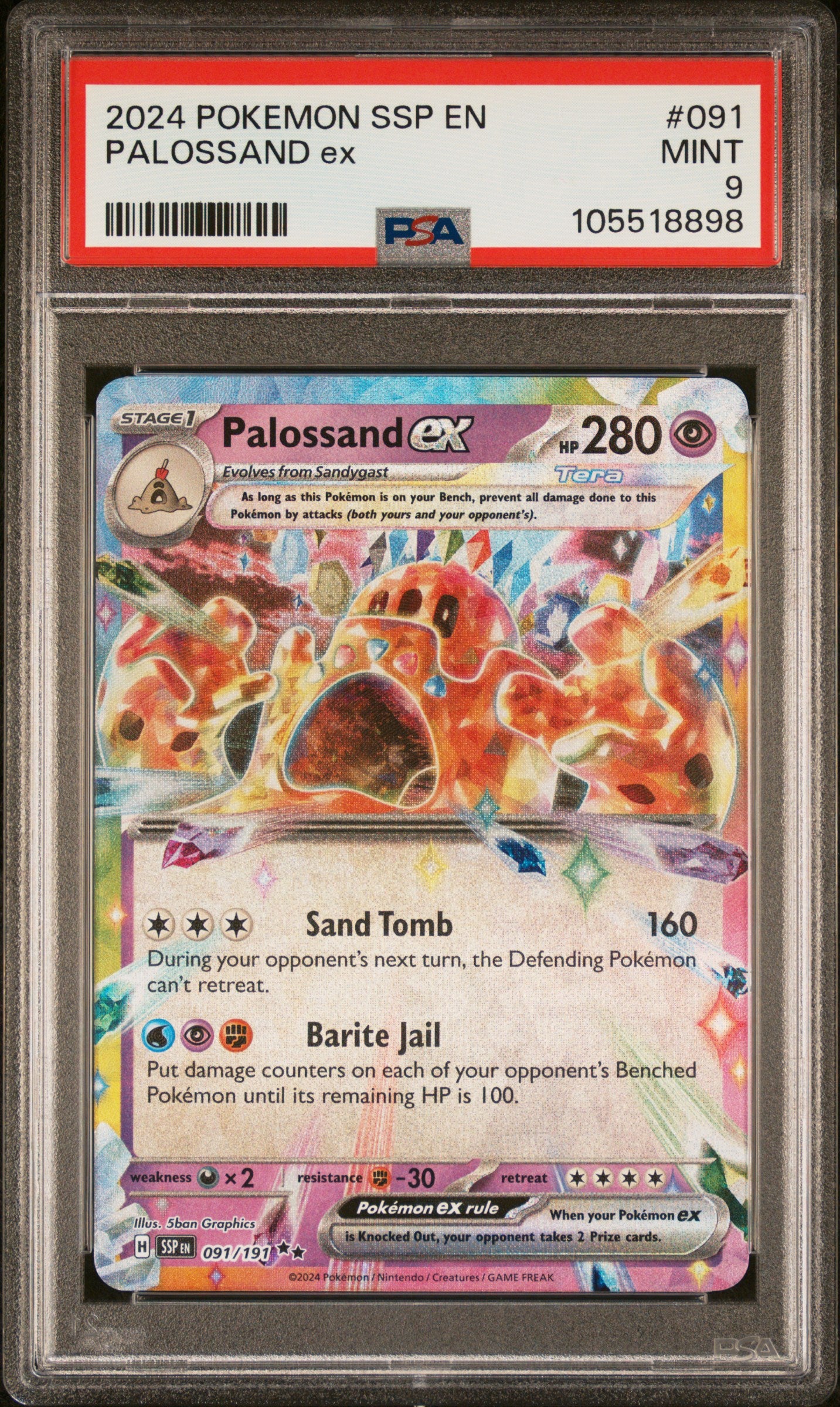 PALOSSAND EX 91/191 Common POKEMON SSP EN-SURGING SPARKS PSA9 MINT 9 PSA population 106 <a href=https://www.psacard.com/cert/105518898/psa>https://www.psacard.com/cert/105518898/psa</a>