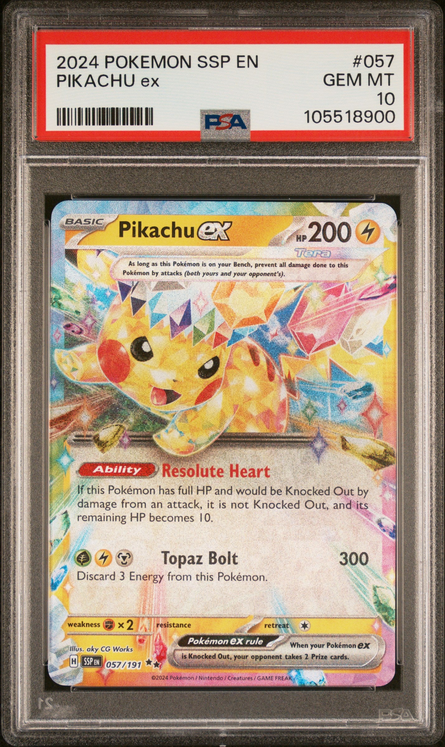 PIKACHU EX 57/191 Common POKEMON SSP EN-SURGING SPARKS PSA10 GEM MT 10 PSA population 4629 <a href=https://www.psacard.com/cert/105518900/psa>https://www.psacard.com/cert/105518900/psa</a>