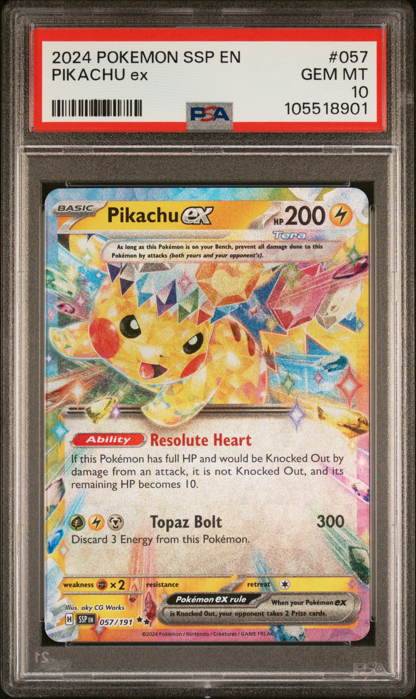 PIKACHU EX 57/191 Common POKEMON SSP EN-SURGING SPARKS PSA10 GEM MT 10 PSA population 4629 <a href=https://www.psacard.com/cert/105518901/psa>https://www.psacard.com/cert/105518901/psa</a>