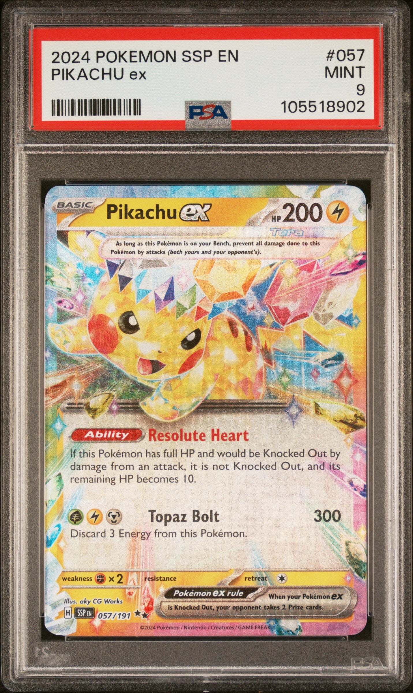 PIKACHU EX 57/191 Common POKEMON SSP EN-SURGING SPARKS PSA9 MINT 9 PSA population 4963 <a href=https://www.psacard.com/cert/105518902/psa>https://www.psacard.com/cert/105518902/psa</a>