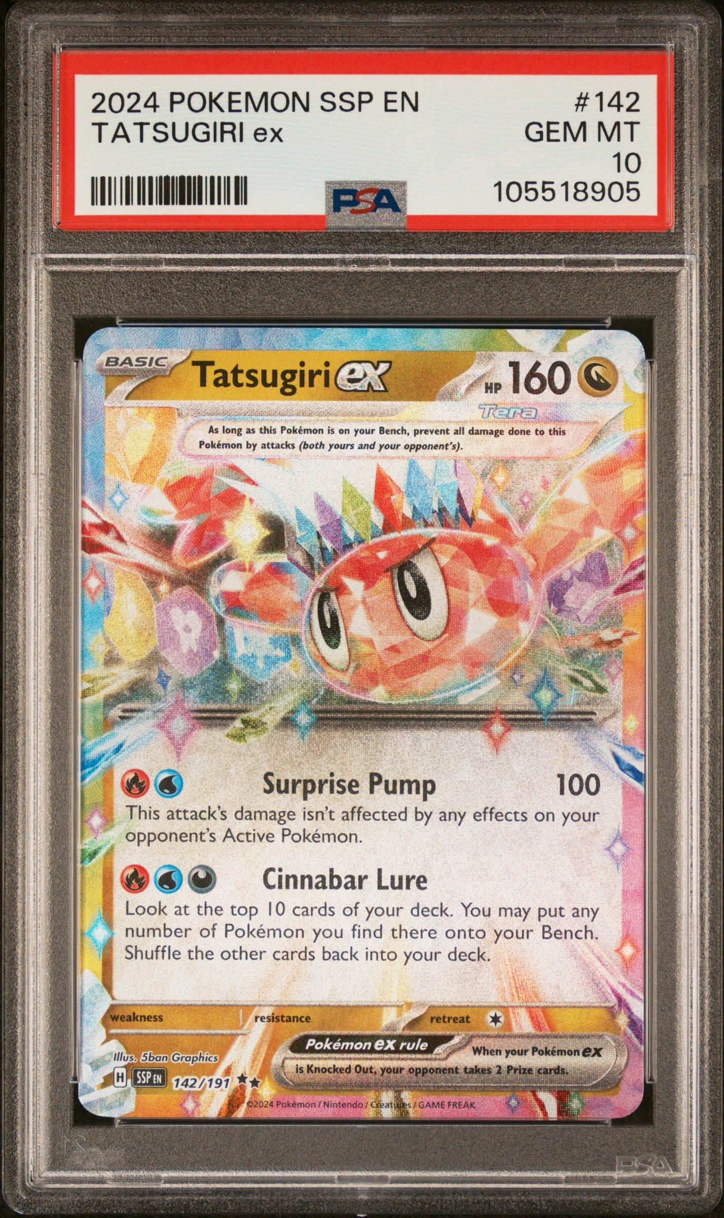 TATSUGIRI EX 142/191 Common POKEMON SSP EN-SURGING SPARKS PSA10 GEM MT 10 PSA population 134 <a href=https://www.psacard.com/cert/105518905/psa>https://www.psacard.com/cert/105518905/psa</a>