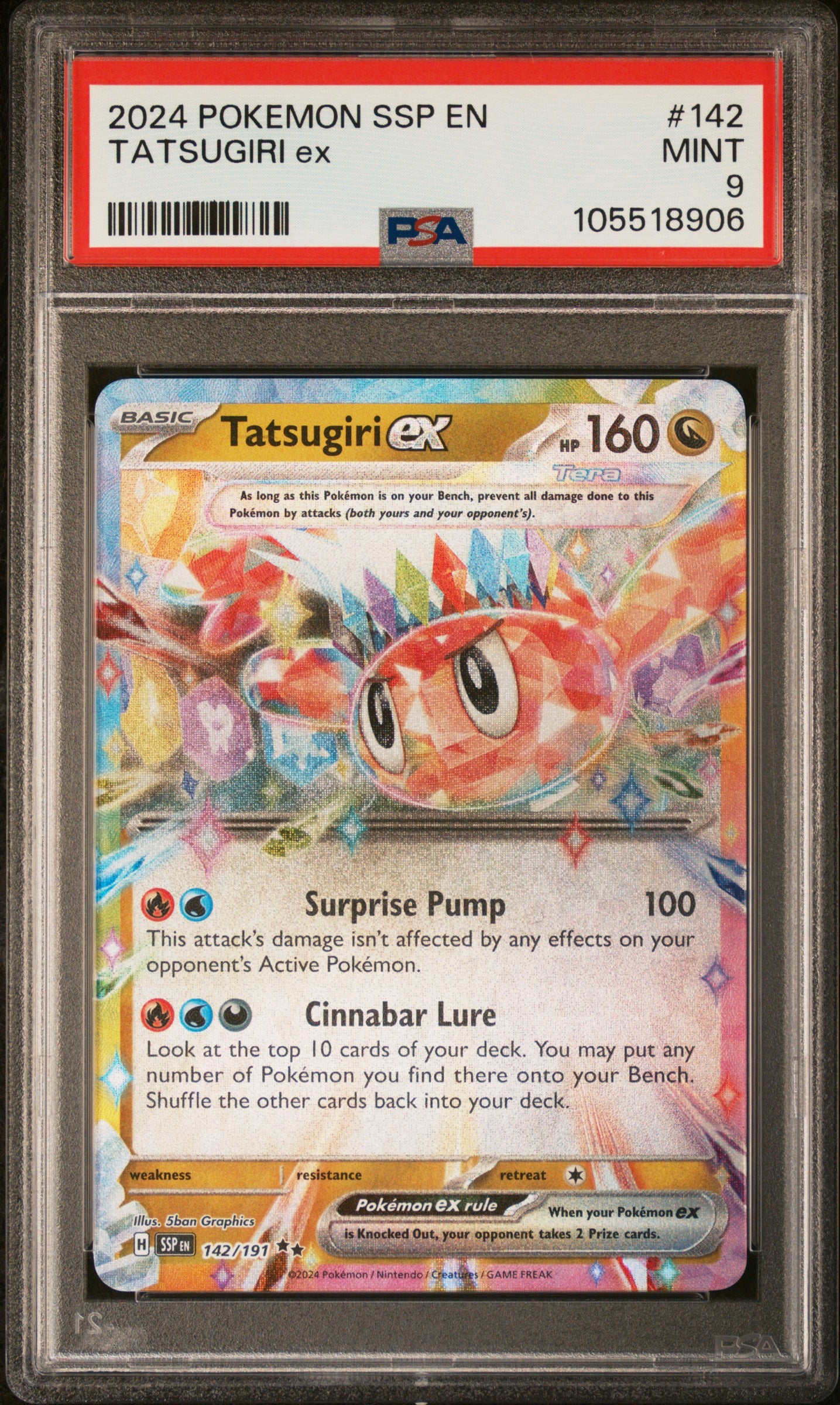 TATSUGIRI EX 142/191 Common POKEMON SSP EN-SURGING SPARKS PSA9 MINT 9 PSA population 162 <a href=https://www.psacard.com/cert/105518906/psa>https://www.psacard.com/cert/105518906/psa</a>