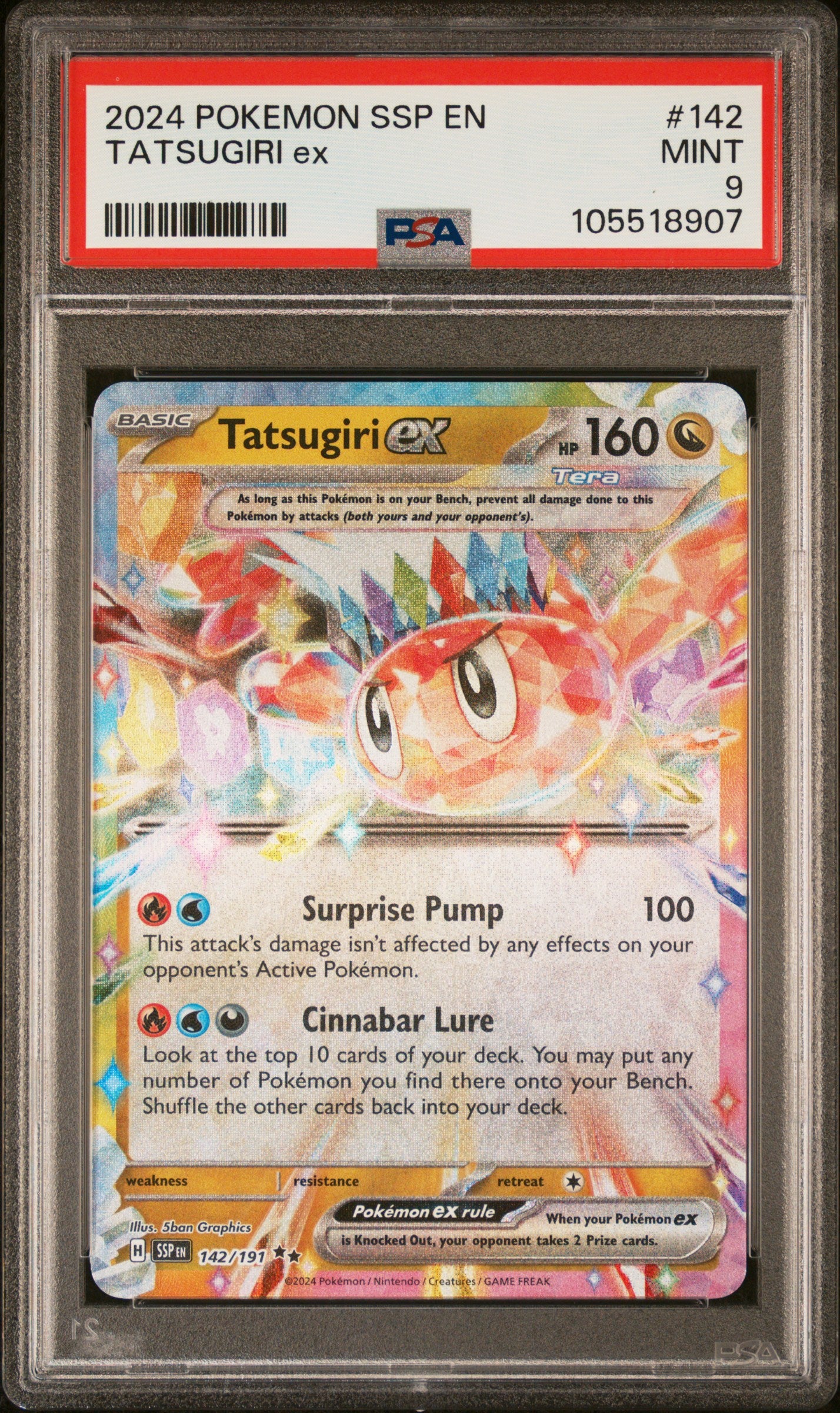 TATSUGIRI EX 142/191 Common POKEMON SSP EN-SURGING SPARKS PSA9 MINT 9 PSA population 162 <a href=https://www.psacard.com/cert/105518907/psa>https://www.psacard.com/cert/105518907/psa</a>
