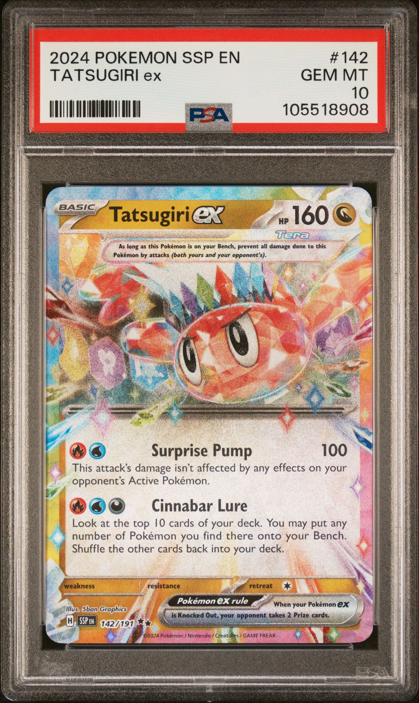 TATSUGIRI EX 142/191 Common POKEMON SSP EN-SURGING SPARKS PSA10 GEM MT 10 PSA population 134 <a href=https://www.psacard.com/cert/105518908/psa>https://www.psacard.com/cert/105518908/psa</a>