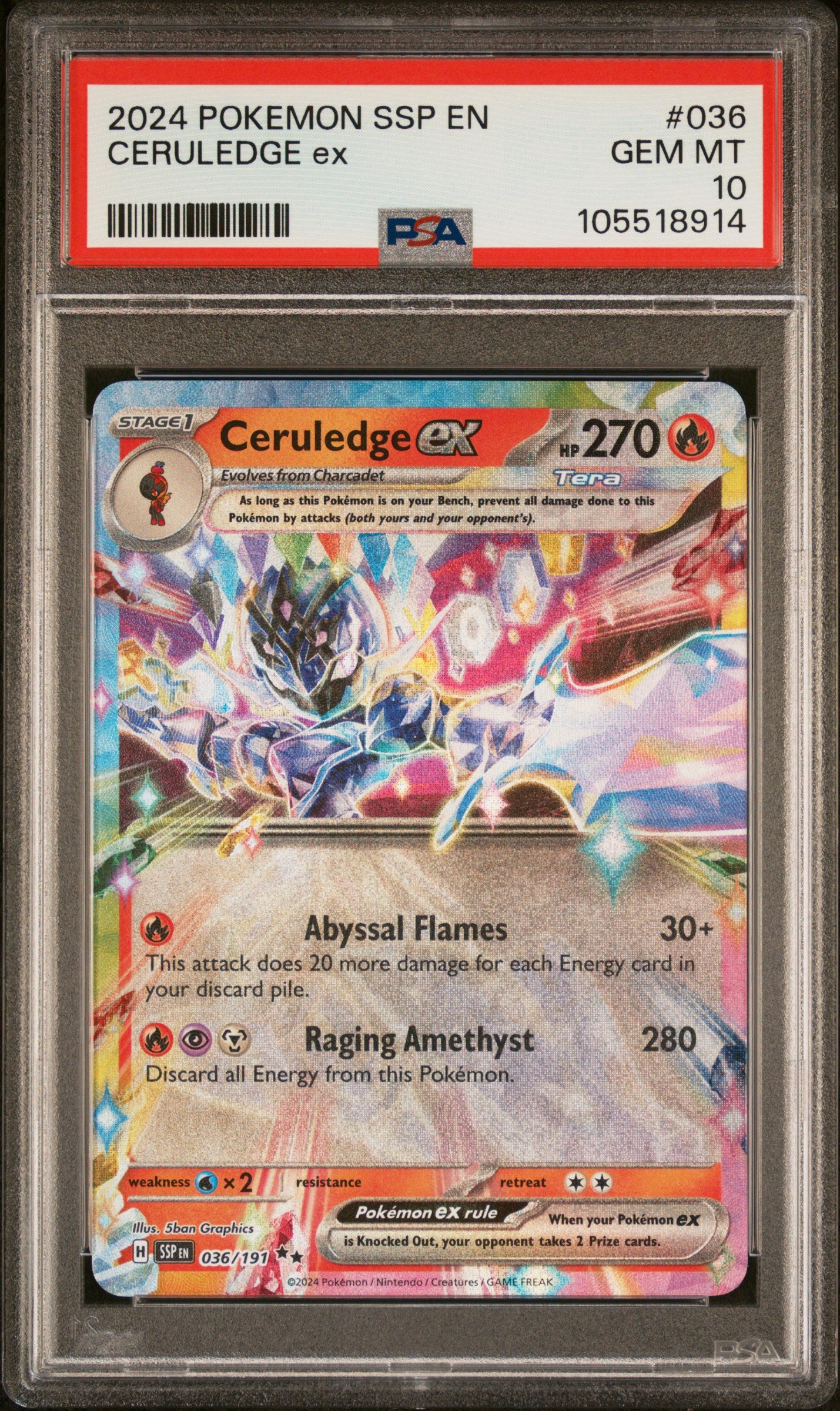 CERULEDGE EX 36/191 Common POKEMON SSP EN-SURGING SPARKS PSA10 GEM MT 10 PSA population 292 <a href=https://www.psacard.com/cert/105518914/psa>https://www.psacard.com/cert/105518914/psa</a>