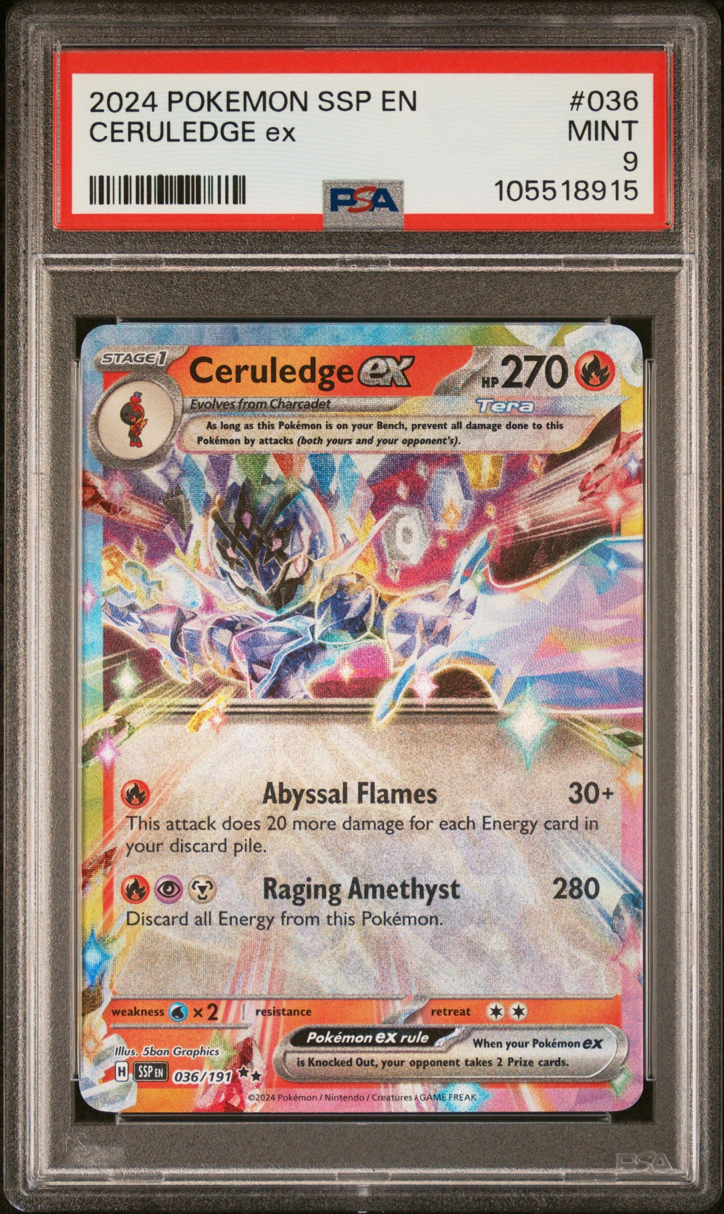CERULEDGE EX 36/191 Common POKEMON SSP EN-SURGING SPARKS PSA9 MINT 9 PSA population 401 <a href=https://www.psacard.com/cert/105518915/psa>https://www.psacard.com/cert/105518915/psa</a>