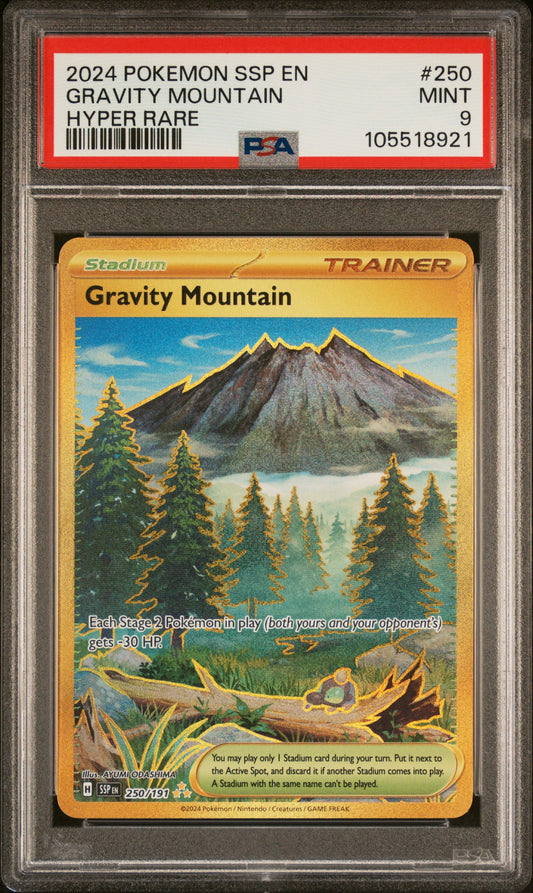 GRAVITY MOUNTAIN 250/191 Common POKEMON SSP EN-SURGING SPARKS HYPER RARE PSA9 MINT 9 PSA population 299 <a href=https://www.psacard.com/cert/105518921/psa>https://www.psacard.com/cert/105518921/psa</a>