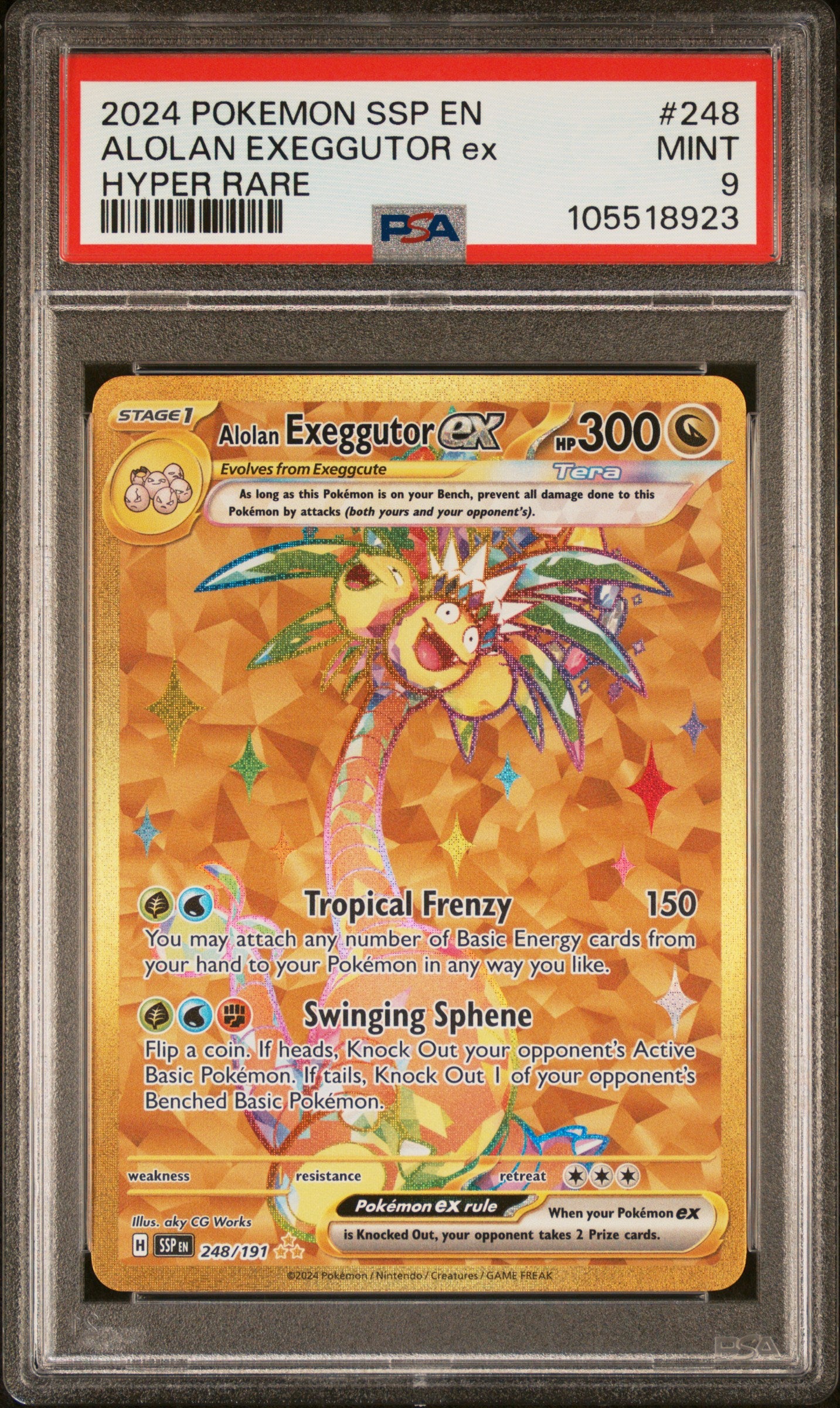 ALOLAN EXEGGUTOR EX 248/191 Common POKEMON SSP EN-SURGING SPARKS HYPER RARE PSA9 MINT 9 PSA population 1041 <a href=https://www.psacard.com/cert/105518923/psa>https://www.psacard.com/cert/105518923/psa</a>