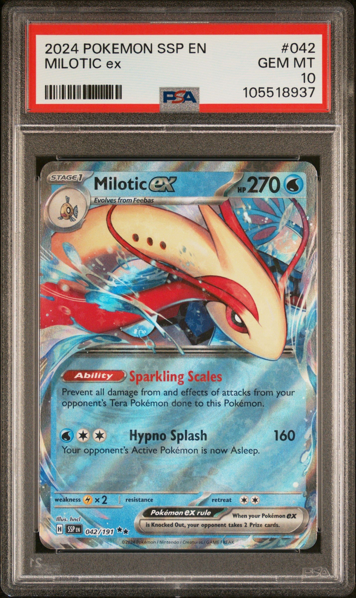MILOTIC EX 42/191 Common POKEMON SSP EN-SURGING SPARKS PSA10 GEM MT 10 PSA population 82 <a href=https://www.psacard.com/cert/105518937/psa>https://www.psacard.com/cert/105518937/psa</a>