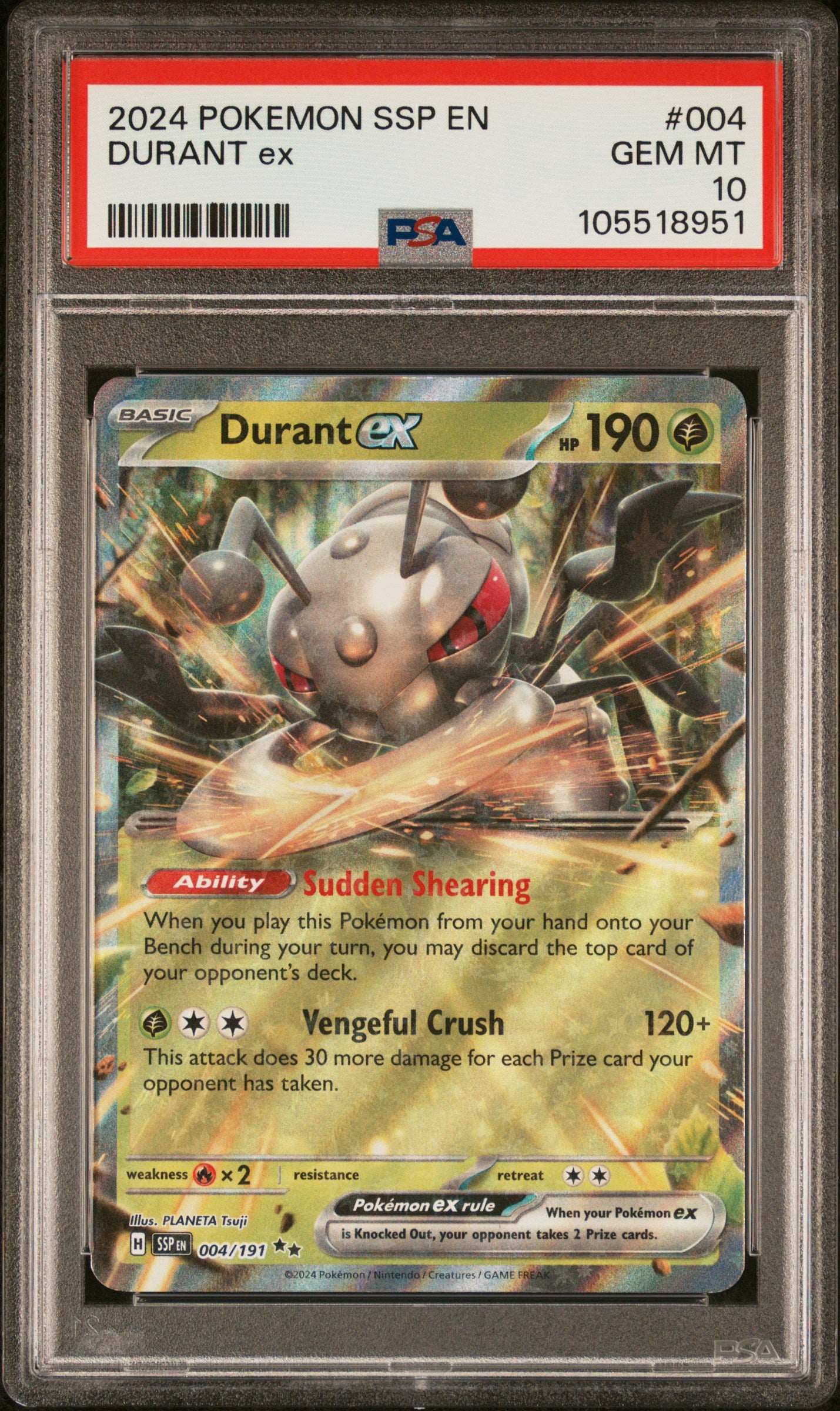 DURANT EX 4/191 Common POKEMON SSP EN-SURGING SPARKS PSA10 GEM MT 10 PSA population 41 <a href=https://www.psacard.com/cert/105518951/psa>https://www.psacard.com/cert/105518951/psa</a>