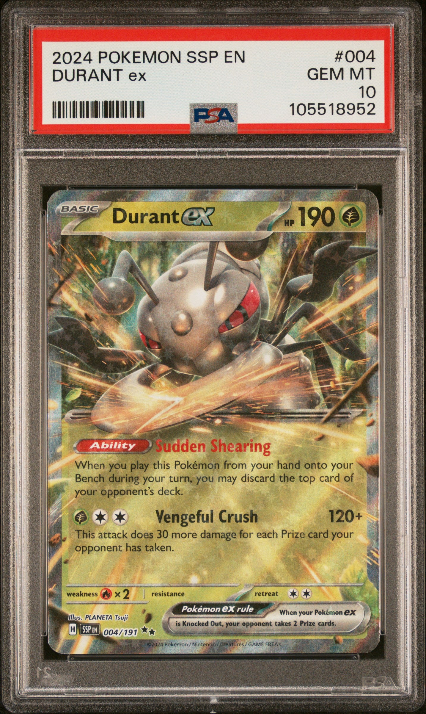 DURANT EX 4/191 Common POKEMON SSP EN-SURGING SPARKS PSA10 GEM MT 10 PSA population 41 <a href=https://www.psacard.com/cert/105518952/psa>https://www.psacard.com/cert/105518952/psa</a>