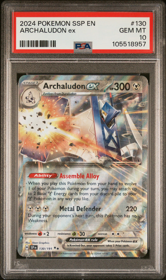 ARCHALUDON EX 130/191 Common POKEMON SSP EN-SURGING SPARKS PSA10 GEM MT 10 PSA population 41 <a href=https://www.psacard.com/cert/105518957/psa>https://www.psacard.com/cert/105518957/psa</a>