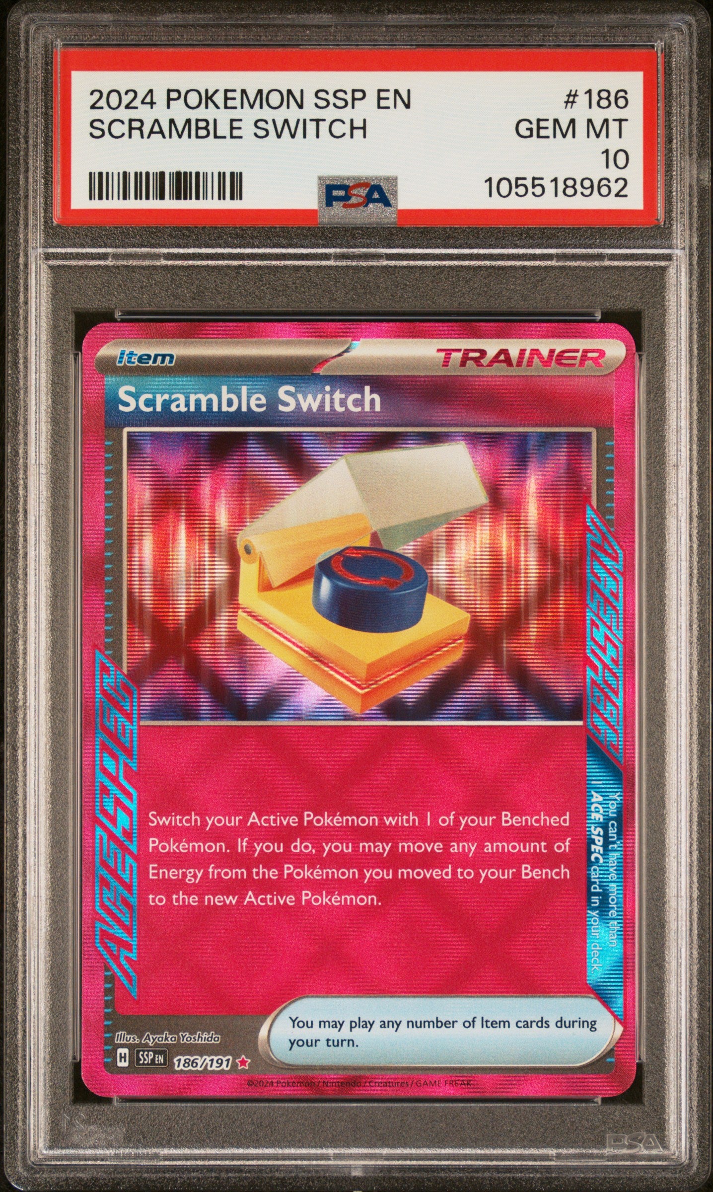 SCRAMBLE SWITCH 186/191 Common POKEMON SSP EN-SURGING SPARKS PSA10 GEM MT 10 PSA population 29 <a href=https://www.psacard.com/cert/105518962/psa>https://www.psacard.com/cert/105518962/psa</a>