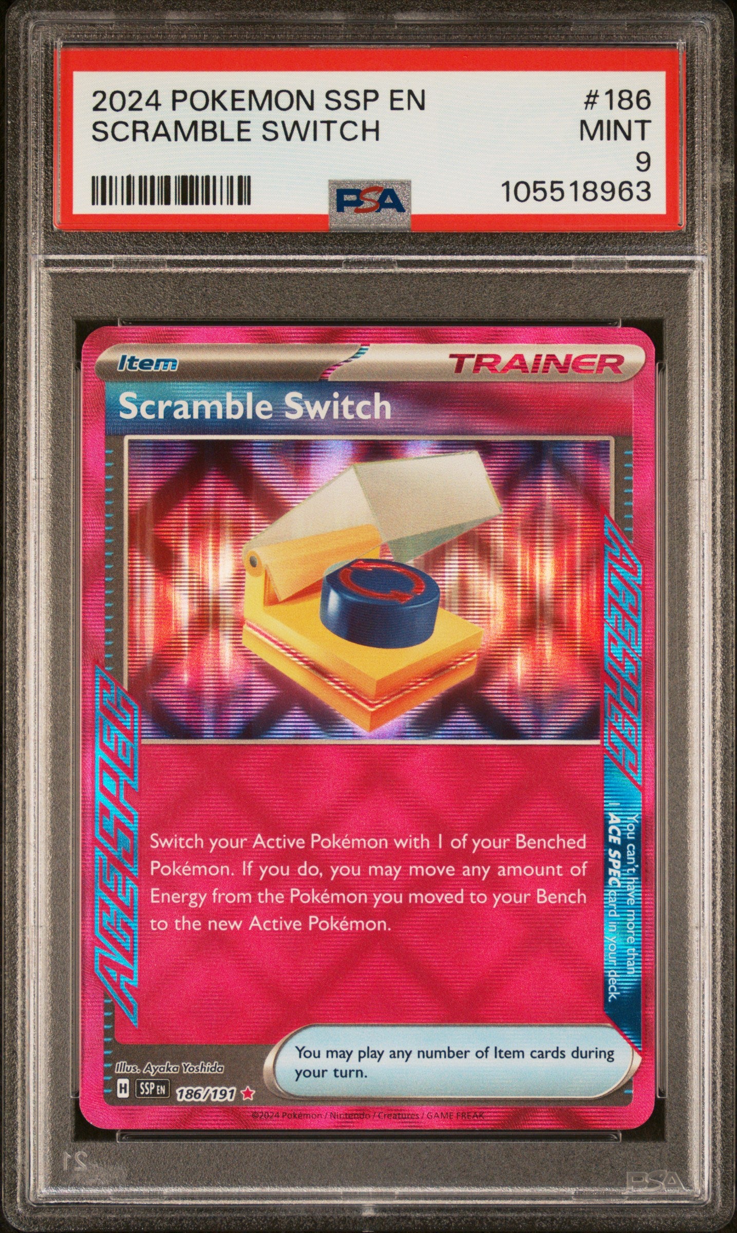SCRAMBLE SWITCH 186/191 Common POKEMON SSP EN-SURGING SPARKS PSA9 MINT 9 PSA population 53 <a href=https://www.psacard.com/cert/105518963/psa>https://www.psacard.com/cert/105518963/psa</a>