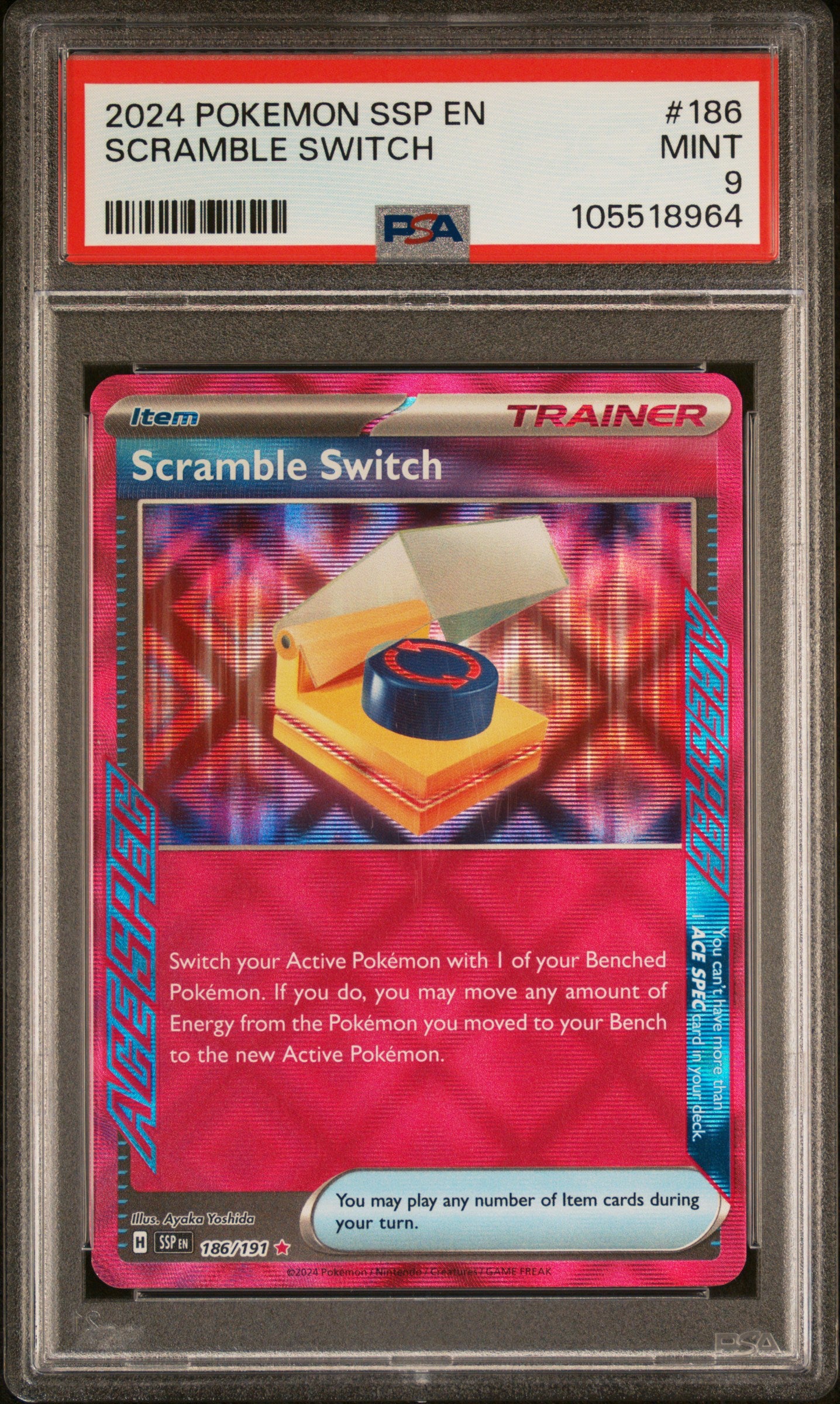 SCRAMBLE SWITCH 186/191 Common POKEMON SSP EN-SURGING SPARKS PSA9 MINT 9 PSA population 53 <a href=https://www.psacard.com/cert/105518964/psa>https://www.psacard.com/cert/105518964/psa</a>