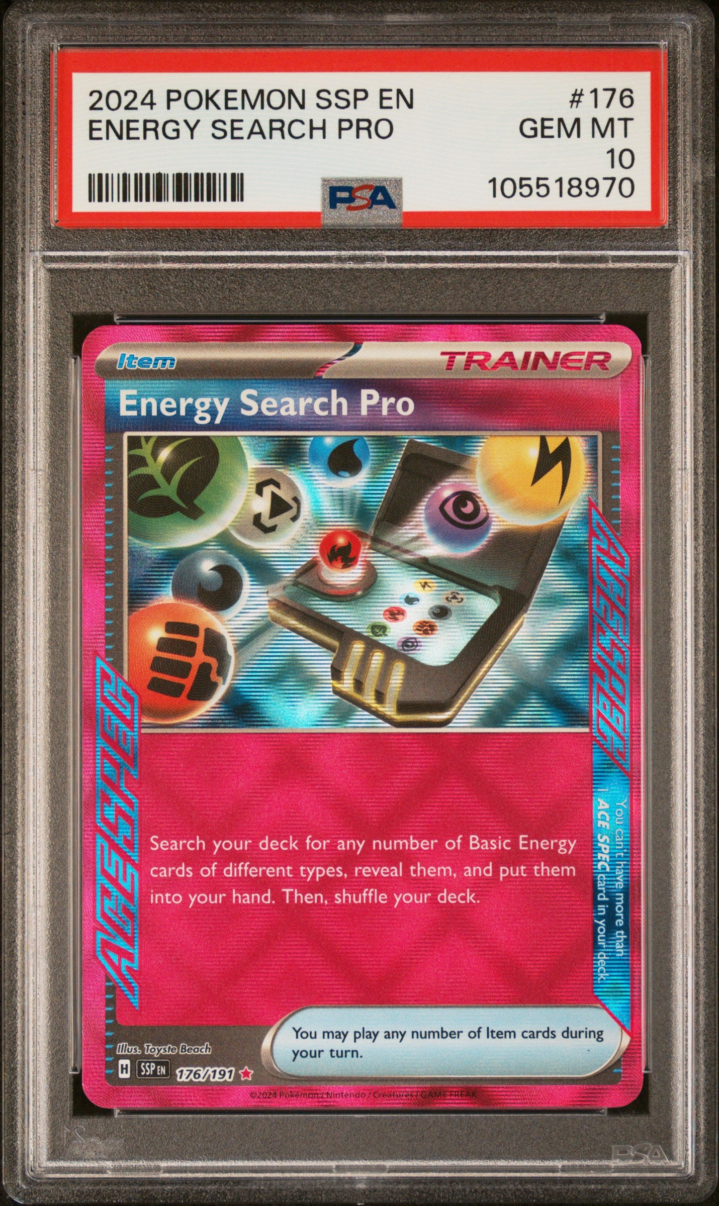 ENERGY SEARCH PRO 176/191 Common POKEMON SSP EN-SURGING SPARKS PSA10 GEM MT 10 PSA population 33 <a href=https://www.psacard.com/cert/105518970/psa>https://www.psacard.com/cert/105518970/psa</a>
