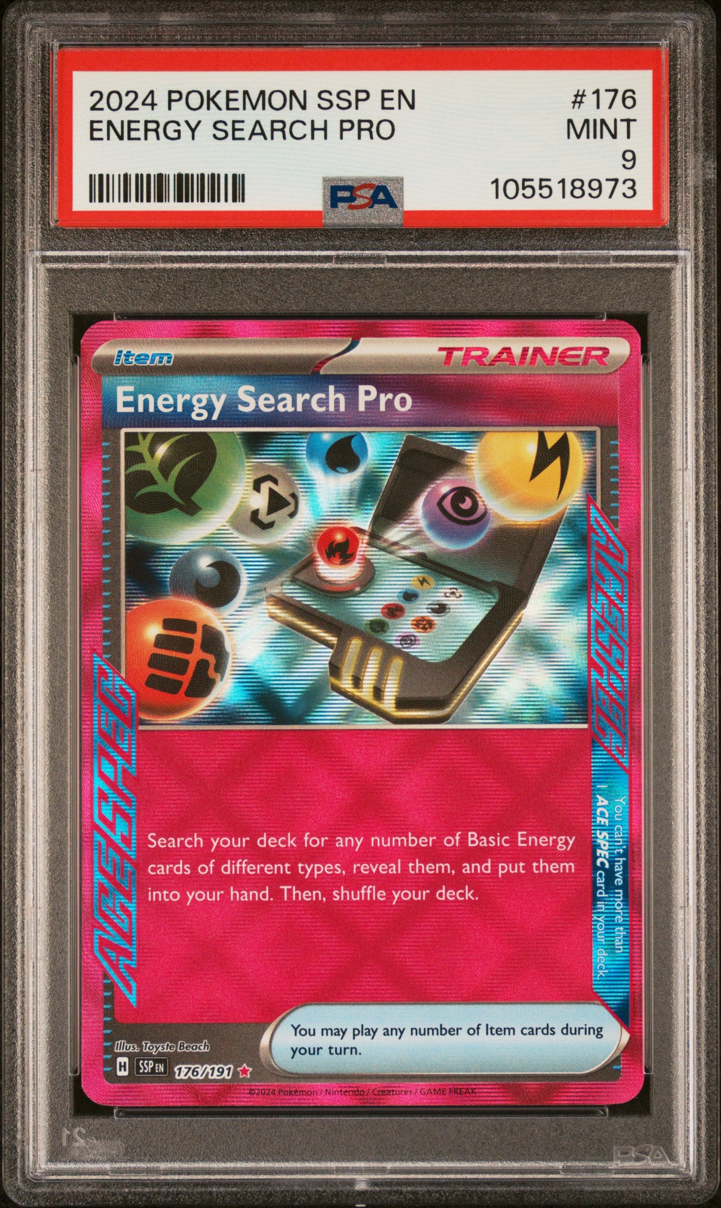ENERGY SEARCH PRO 176/191 Common POKEMON SSP EN-SURGING SPARKS PSA9 MINT 9 PSA population 64 <a href=https://www.psacard.com/cert/105518973/psa>https://www.psacard.com/cert/105518973/psa</a>