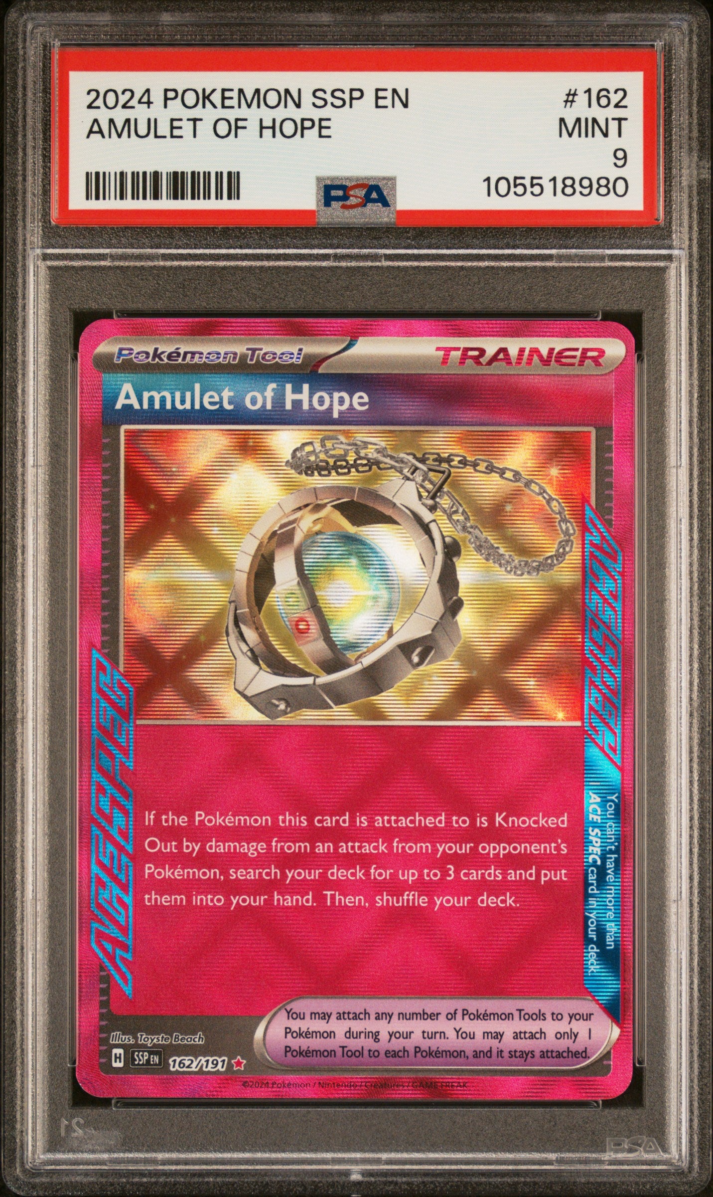 AMULET OF HOPE 162/191 Common POKEMON SSP EN-SURGING SPARKS PSA9 MINT 9 PSA population 59 <a href=https://www.psacard.com/cert/105518980/psa>https://www.psacard.com/cert/105518980/psa</a>
