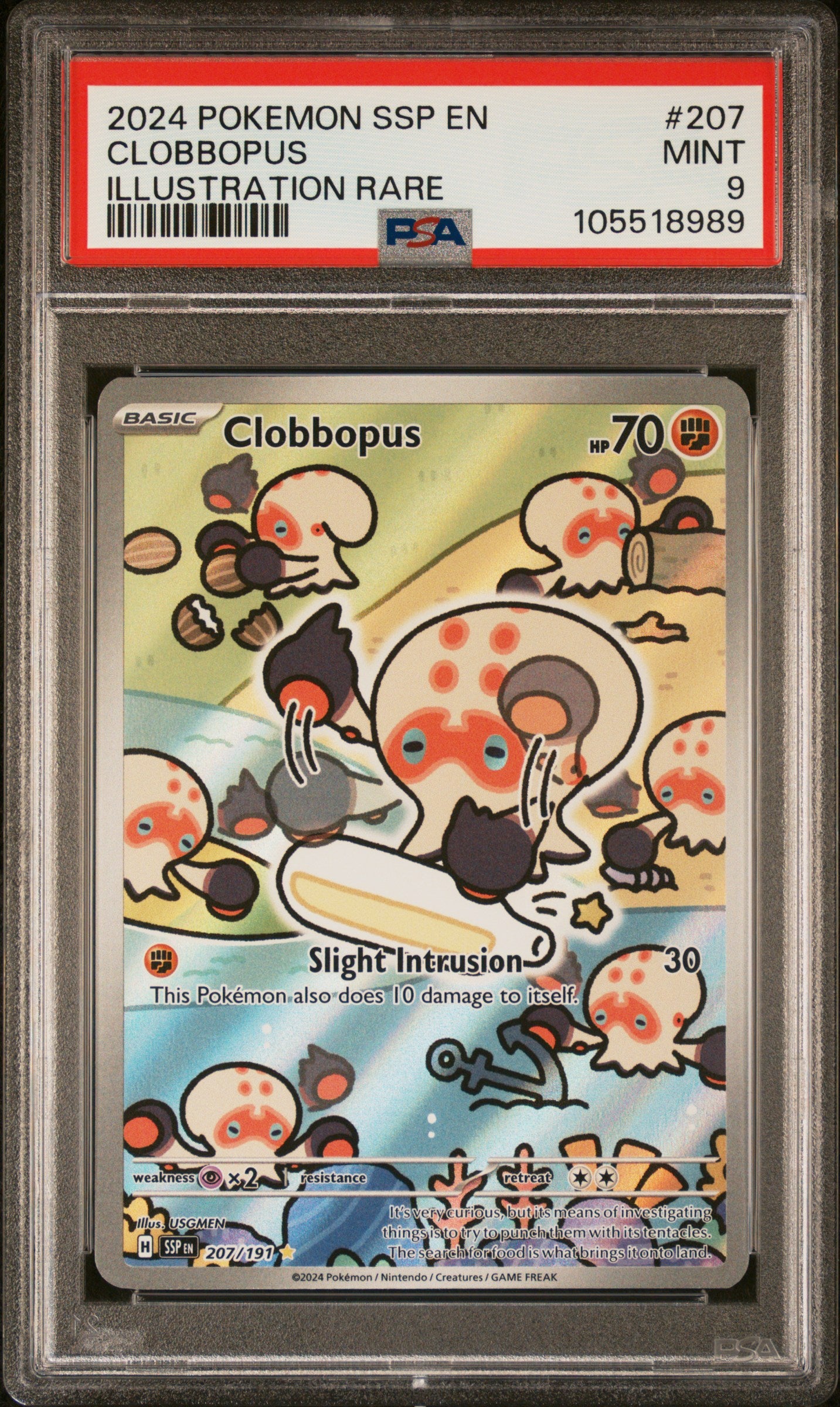 CLOBBOPUS 207/191 Common POKEMON SSP EN-SURGING SPARKS ILLUSTRATION RARE PSA9 MINT 9 PSA population 928 <a href=https://www.psacard.com/cert/105518989/psa>https://www.psacard.com/cert/105518989/psa</a>