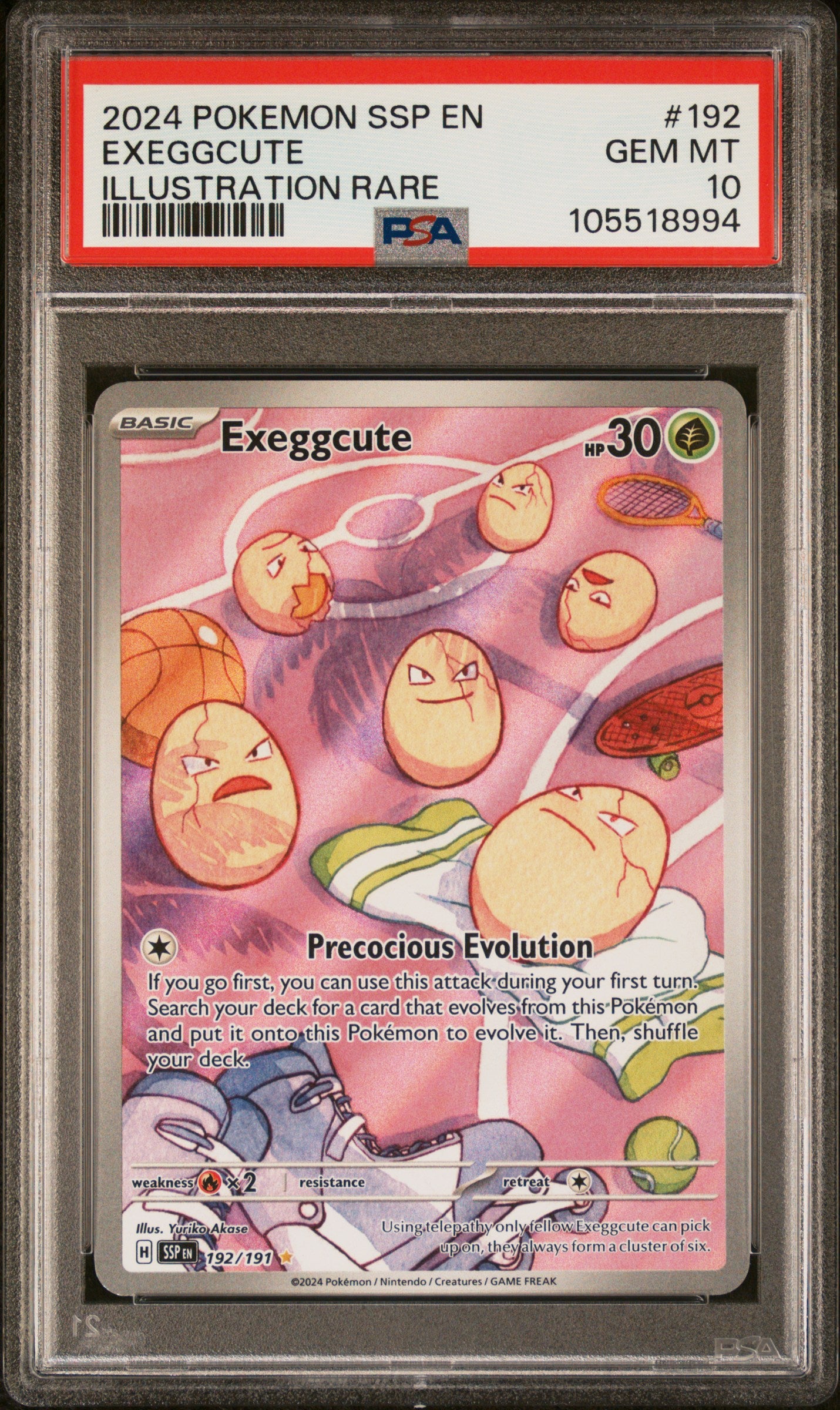 EXEGGCUTE 192/191 Common POKEMON SSP EN-SURGING SPARKS ILLUSTRATION RARE PSA10 GEM MT 10 PSA population 1236 <a href=https://www.psacard.com/cert/105518994/psa>https://www.psacard.com/cert/105518994/psa</a>