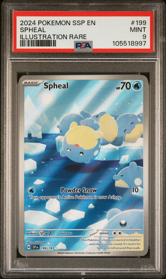 SPHEAL 199/191 Common POKEMON SSP EN-SURGING SPARKS ILLUSTRATION RARE PSA9 MINT 9 PSA population 2010 <a href=https://www.psacard.com/cert/105518997/psa>https://www.psacard.com/cert/105518997/psa</a>