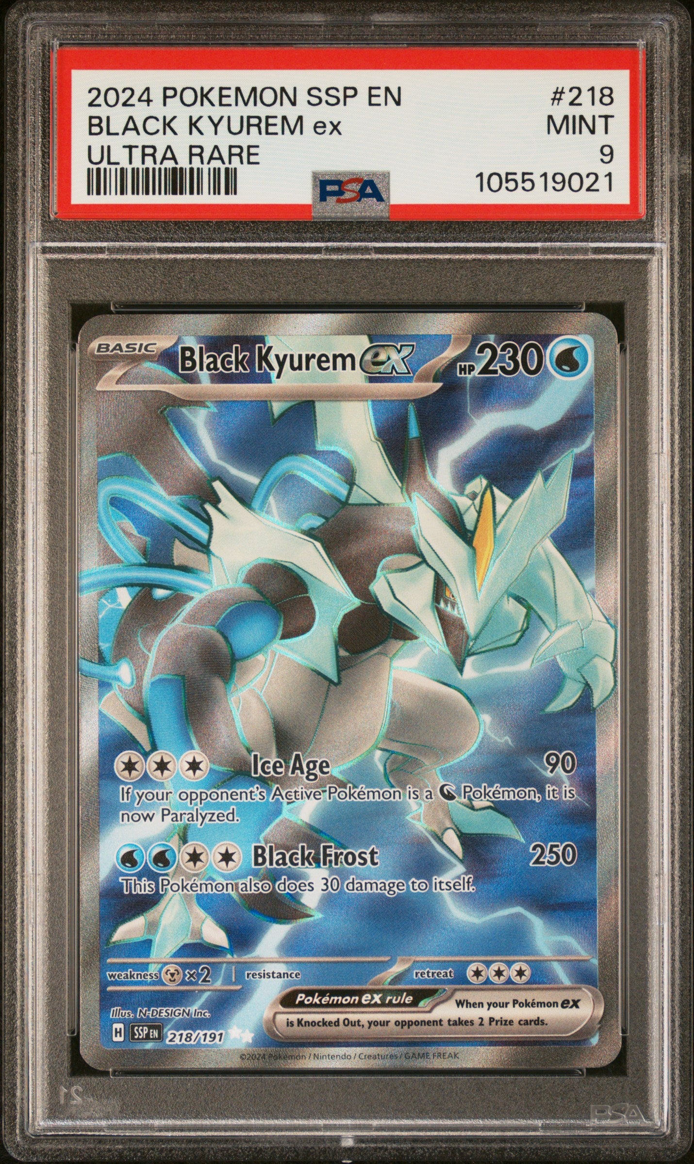 BLACK KYUREM EX 218/191 Common POKEMON SSP EN-SURGING SPARKS ULTRA RARE PSA9 MINT 9 PSA population 503 <a href=https://www.psacard.com/cert/105519021/psa>https://www.psacard.com/cert/105519021/psa</a>