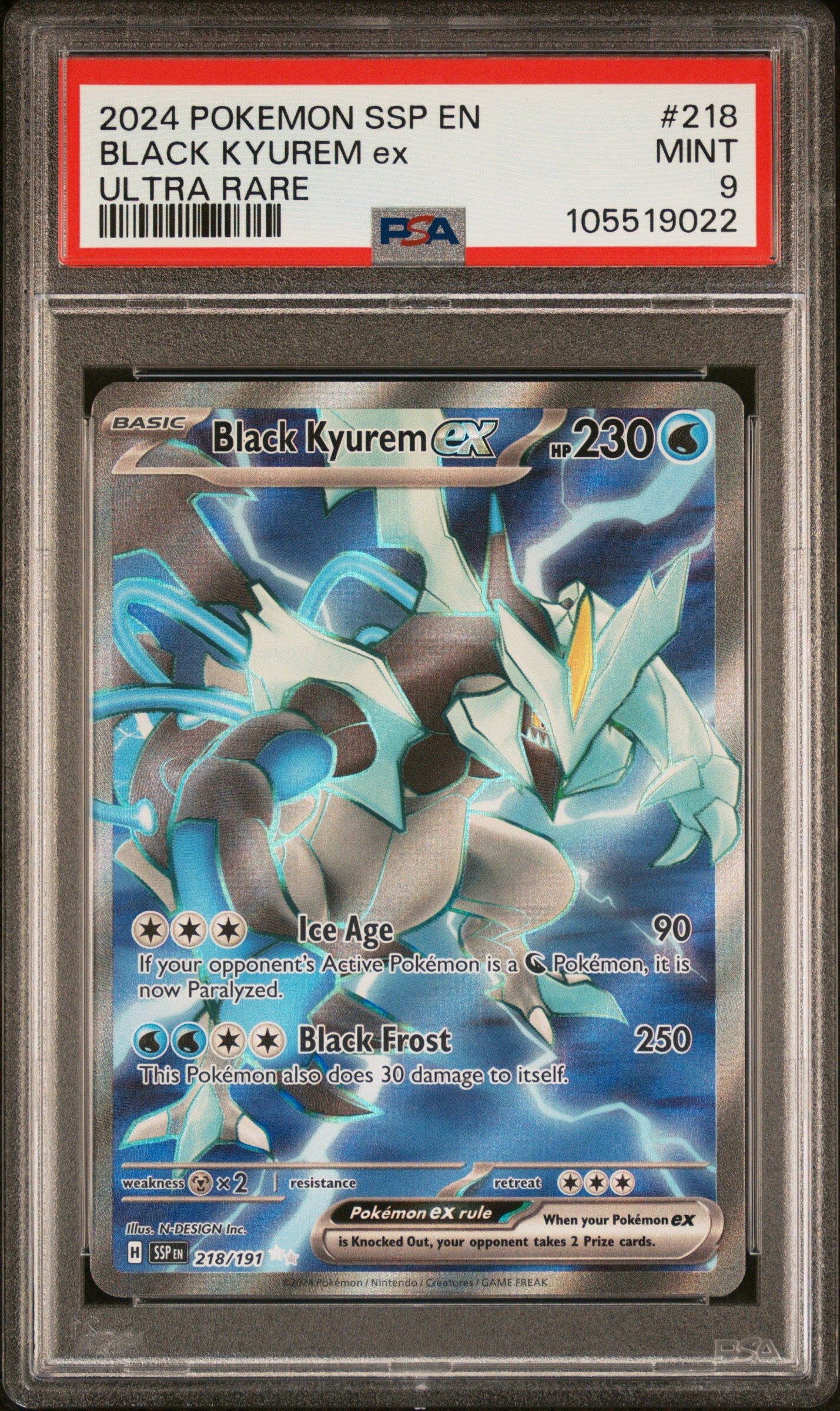 BLACK KYUREM EX 218/191 Common POKEMON SSP EN-SURGING SPARKS ULTRA RARE PSA9 MINT 9 PSA population 503 <a href=https://www.psacard.com/cert/105519022/psa>https://www.psacard.com/cert/105519022/psa</a>