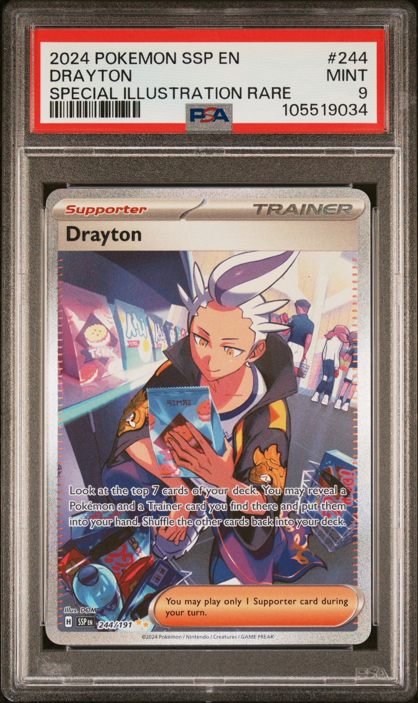 DRAYTON 244/191 Common POKEMON SSP EN-SURGING SPARKS SPECIAL ILLUSTRATION RARE PSA9 MINT 9 PSA population 369 <a href=https://www.psacard.com/cert/105519034/psa>https://www.psacard.com/cert/105519034/psa</a>