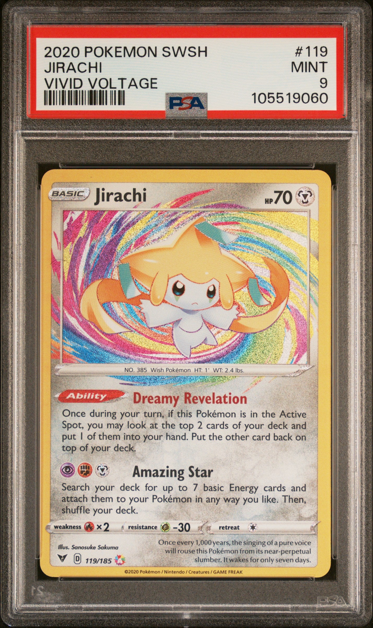 JIRACHI 119/185 Common POKEMON SWORD & SHIELD VIVID VOLTAGE VIVID VOLTAGE PSA9 MINT 9 PSA population 3975 <a href=https://www.psacard.com/cert/105519060/psa>https://www.psacard.com/cert/105519060/psa</a>