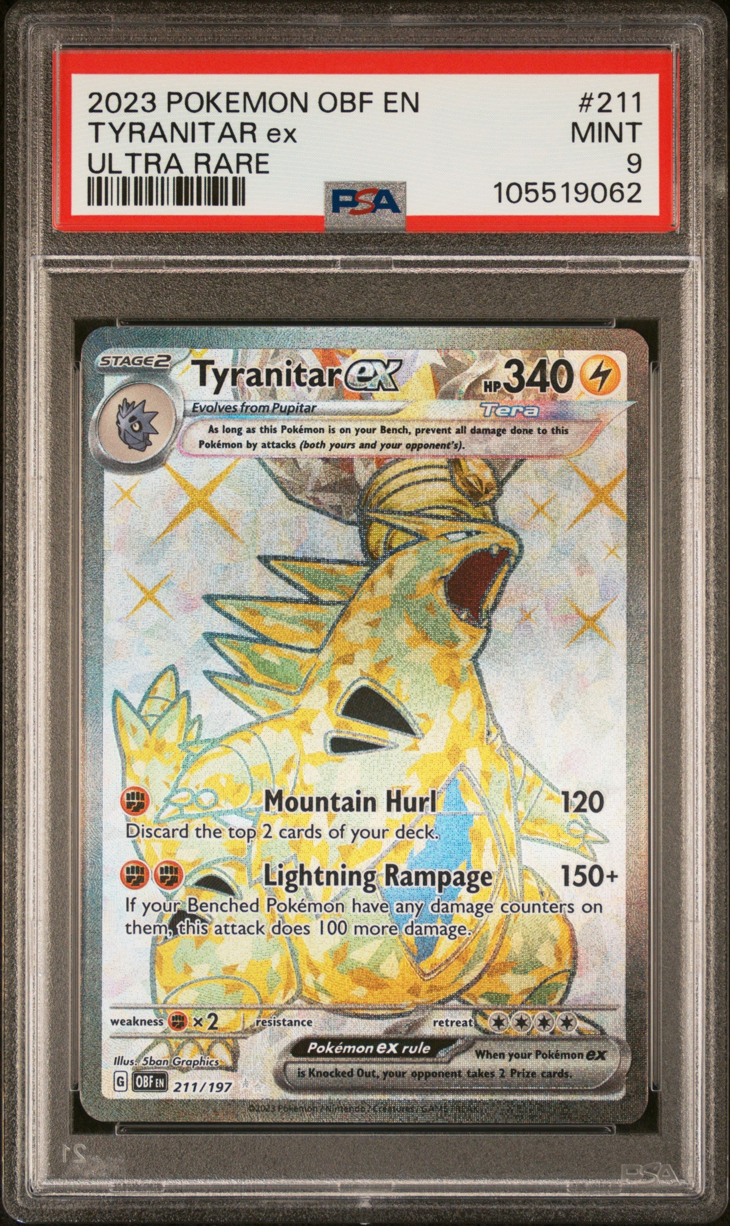TYRANITAR EX 211/197 Common POKEMON OBF EN-OBSIDIAN FLAMES ULTRA RARE PSA9 MINT 9 PSA population 1643 <a href=https://www.psacard.com/cert/105519062/psa>https://www.psacard.com/cert/105519062/psa</a>