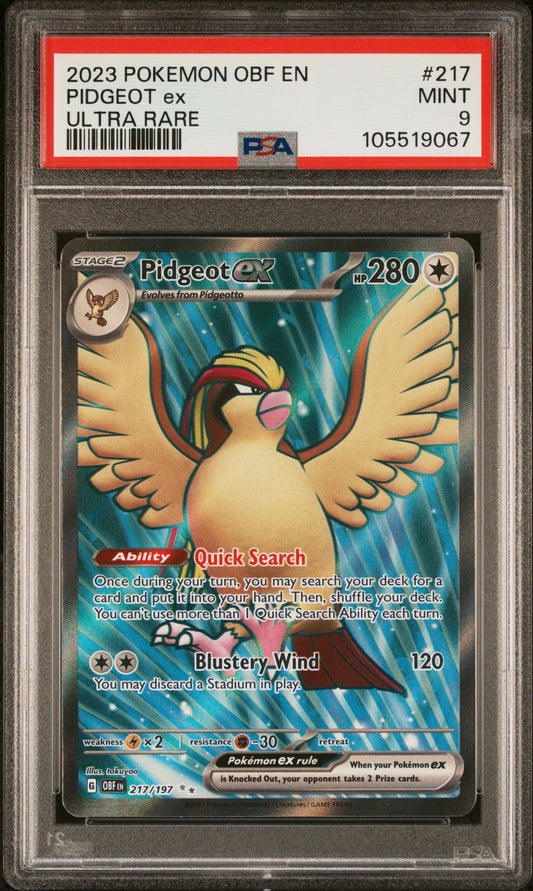 PIDGEOT EX 217/197 Common POKEMON OBF EN-OBSIDIAN FLAMES ULTRA RARE PSA9 MINT 9 PSA population 559 <a href=https://www.psacard.com/cert/105519067/psa>https://www.psacard.com/cert/105519067/psa</a>