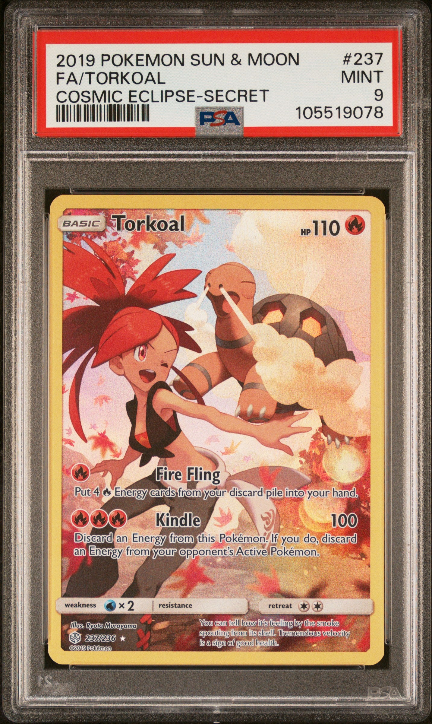 FA/TORKOAL 237/236 Common POKEMON SUN & MOON COSMIC ECLIPSE COSMIC ECLIPSE-SECRET PSA9 MINT 9 PSA population 811 <a href=https://www.psacard.com/cert/105519078/psa>https://www.psacard.com/cert/105519078/psa</a>
