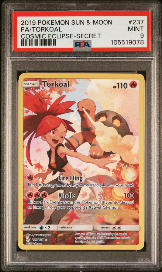 FA/TORKOAL 237/236 Common POKEMON SUN & MOON COSMIC ECLIPSE COSMIC ECLIPSE-SECRET PSA9 MINT 9 PSA population 811 <a href=https://www.psacard.com/cert/105519078/psa>https://www.psacard.com/cert/105519078/psa</a>